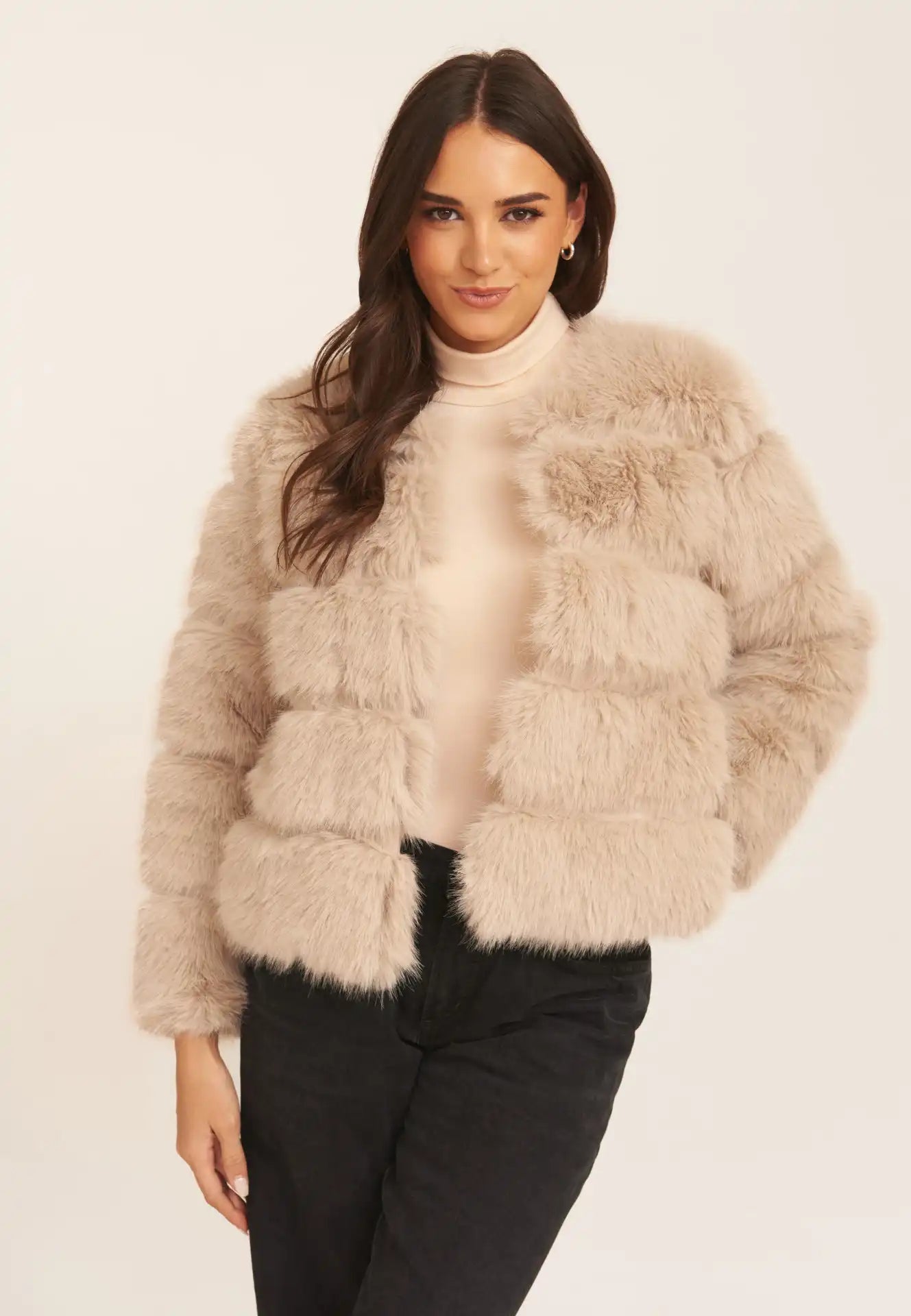 Stone Soft Touch Faux Fur Jacket – Gini London