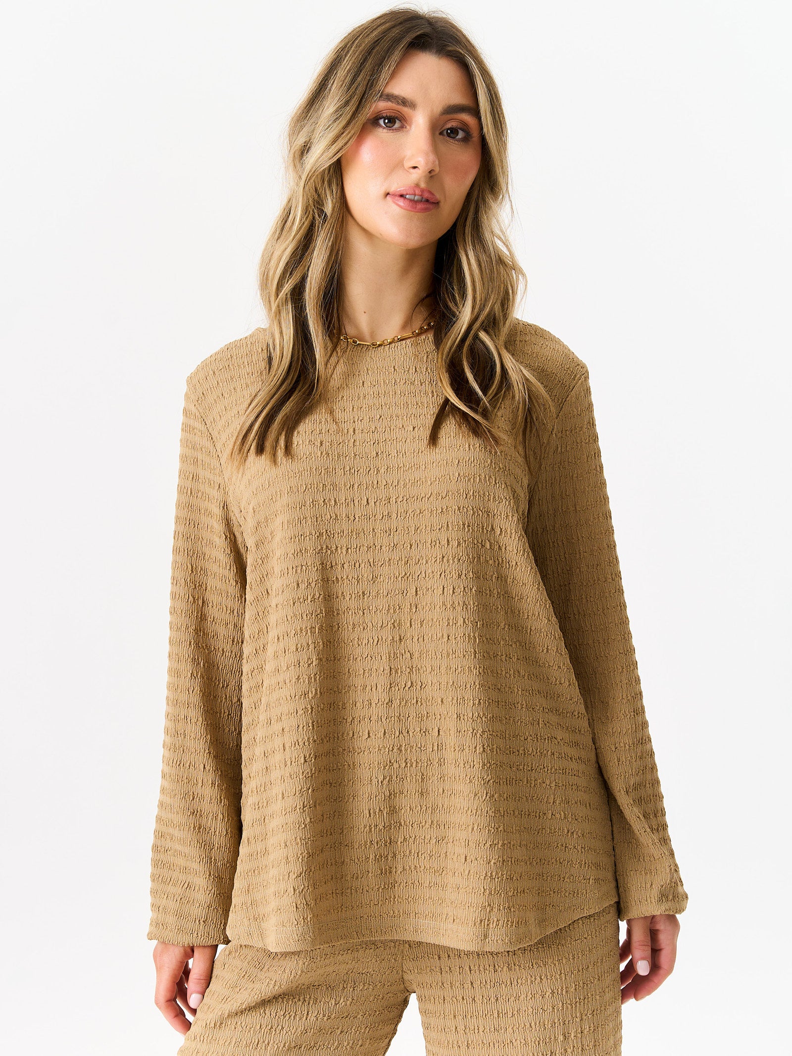 Textured Long Sleeve Oversized Top