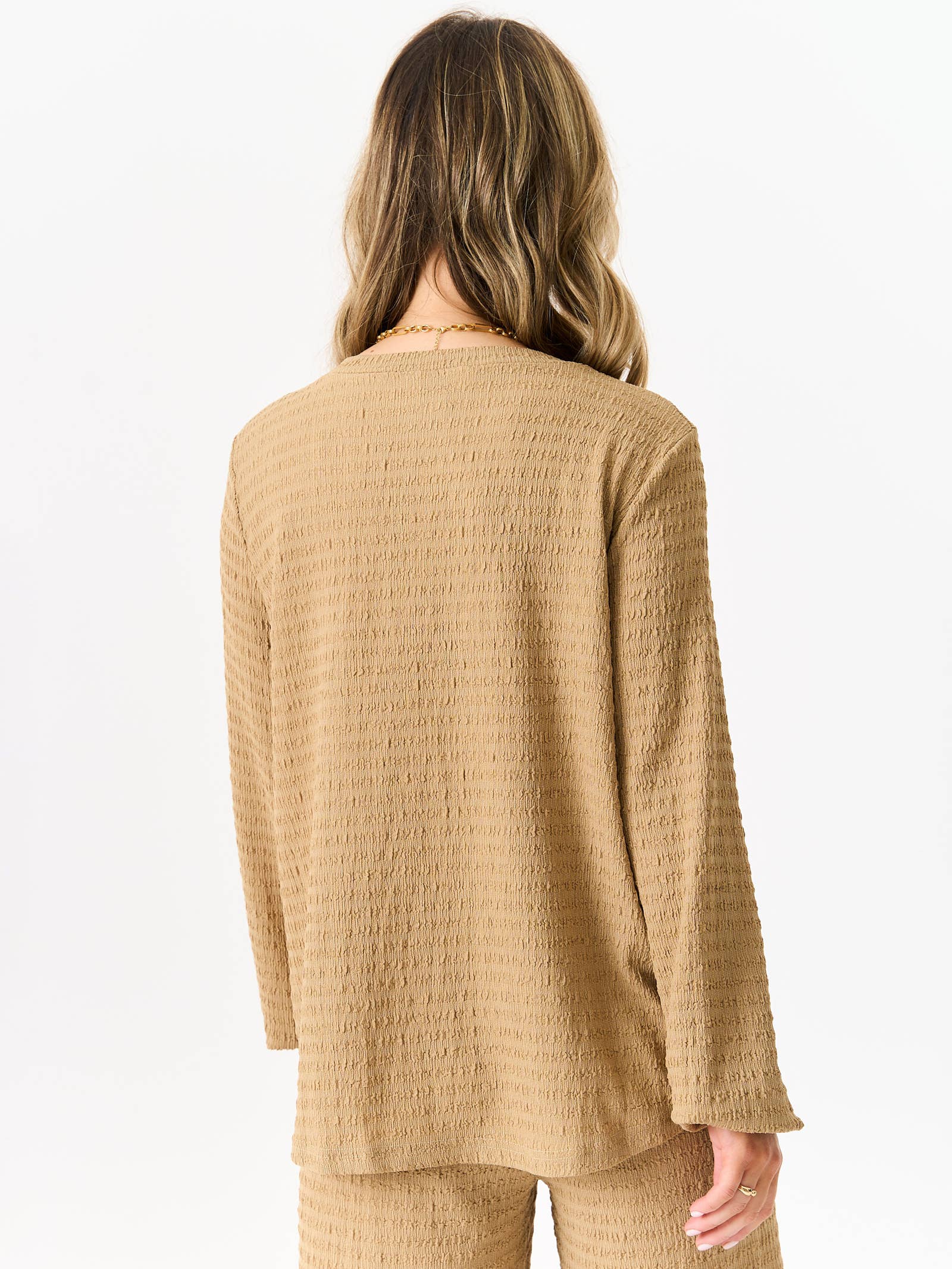 Camel Textured Long Sleeve Oversized Top