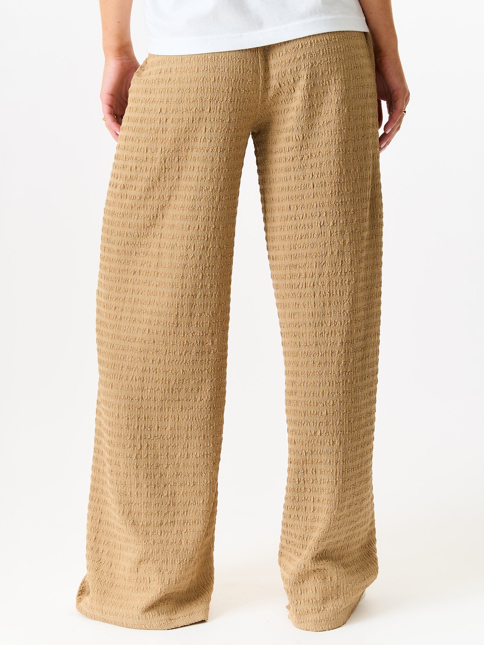 Camel Textured Elastic Waist Pull On Trousers