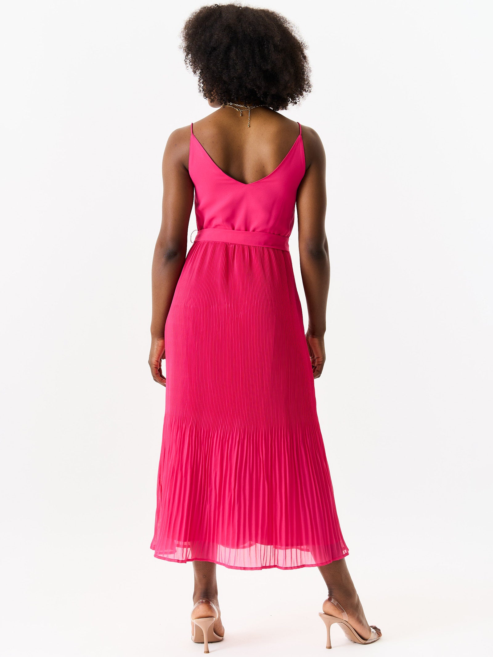 Pink Cami Top Pleated Midi Dress