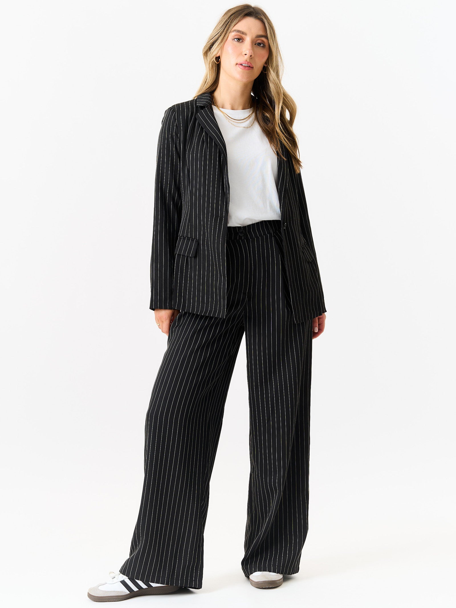 Black Tailored Pinstripe Blazer