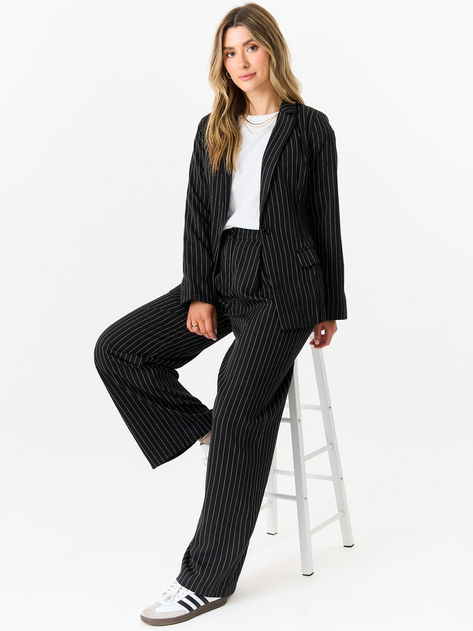 Black Tailored Pinstripe Blazer