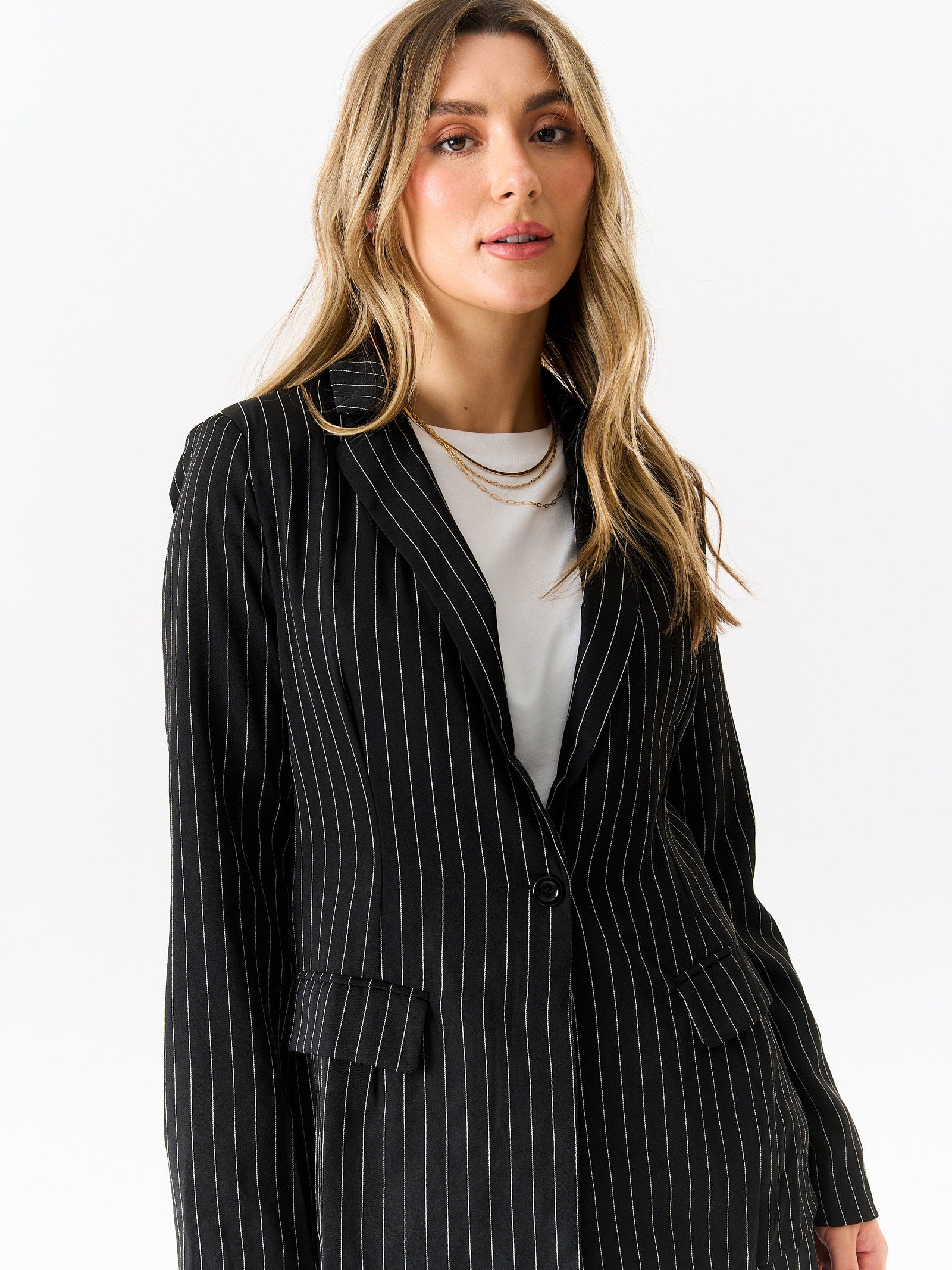 Black Tailored Pinstripe Blazer