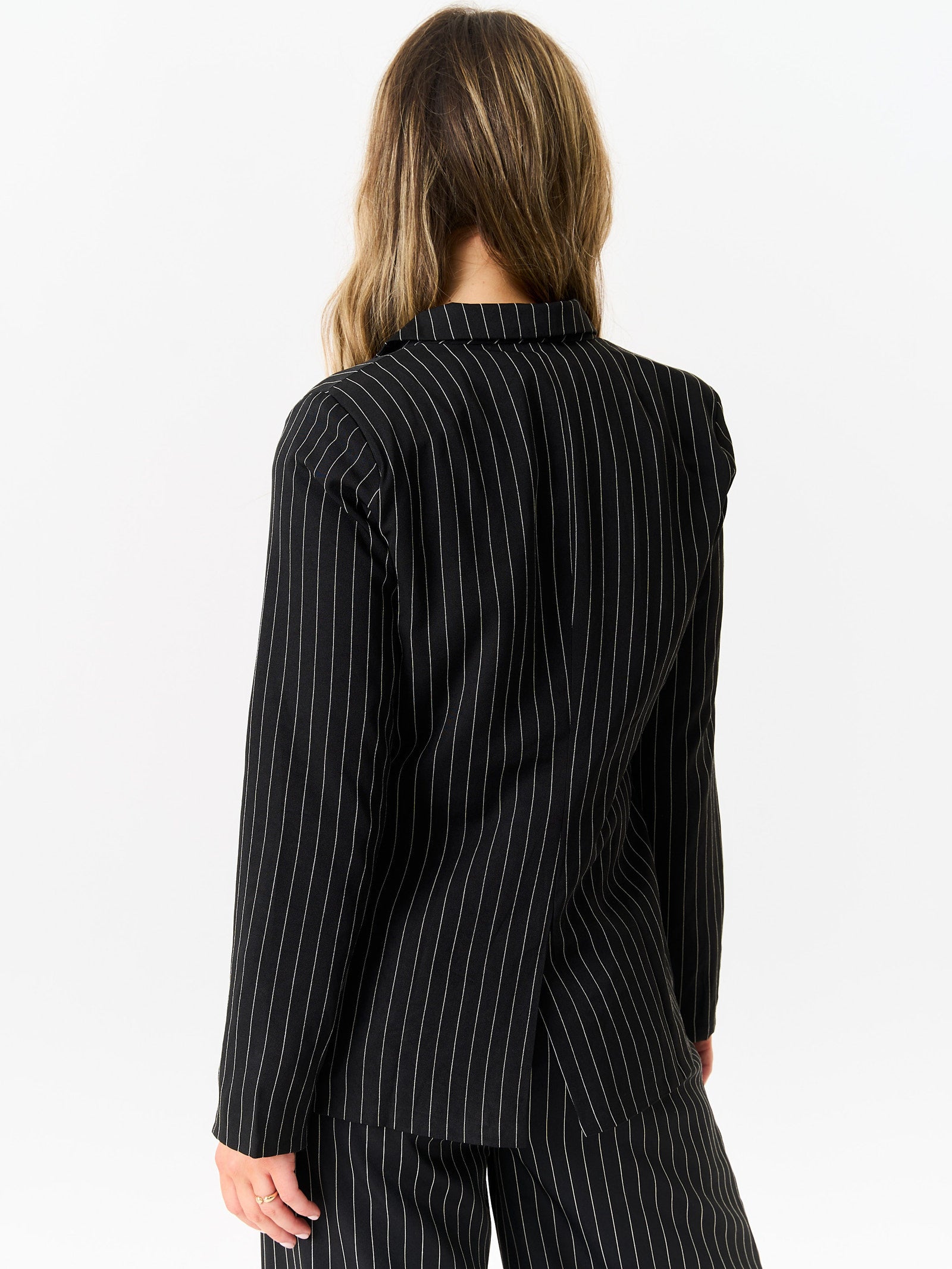 Black Tailored Pinstripe Blazer