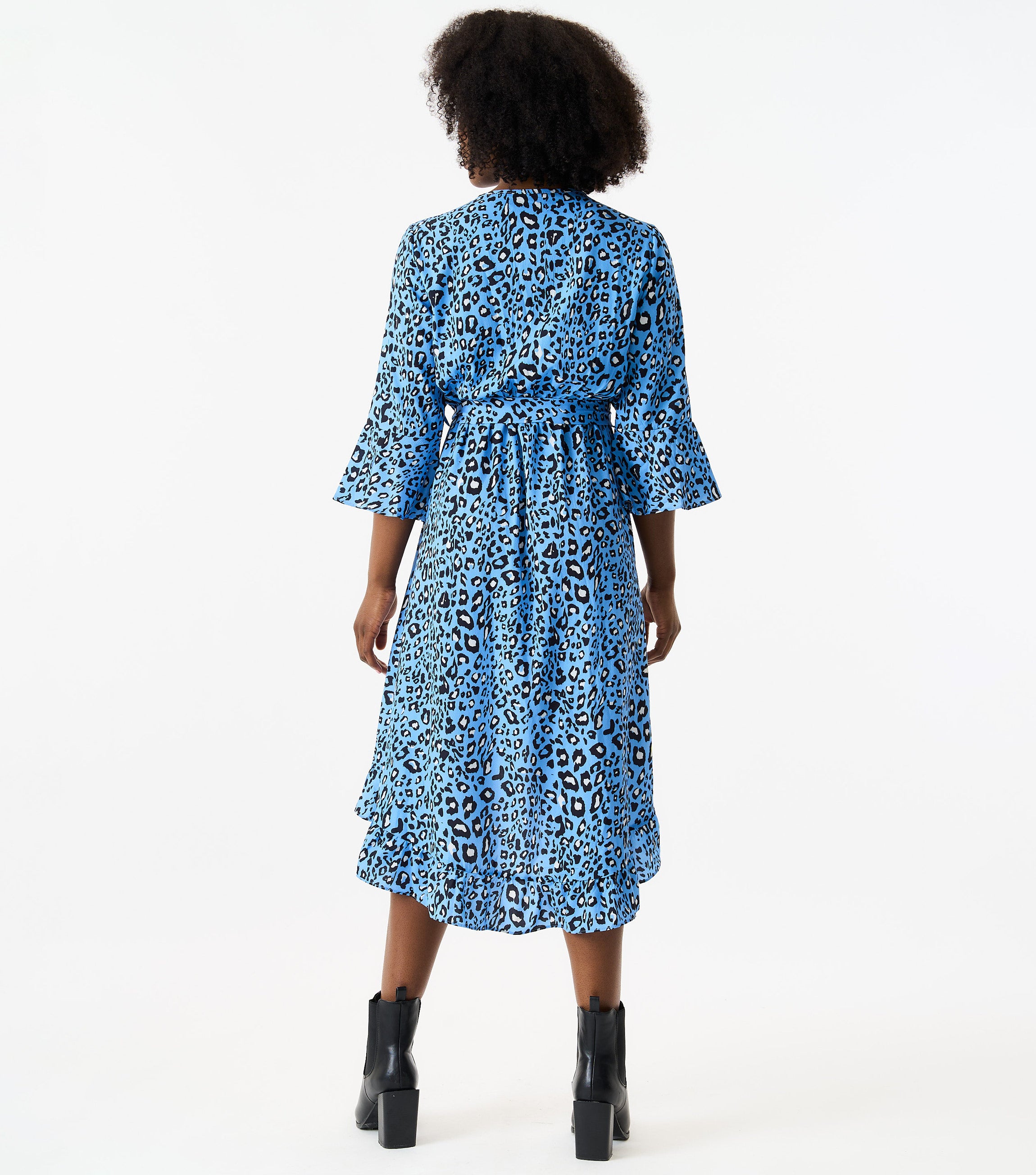 Blue Animal Print Asymmetrical Hem Midi Dress