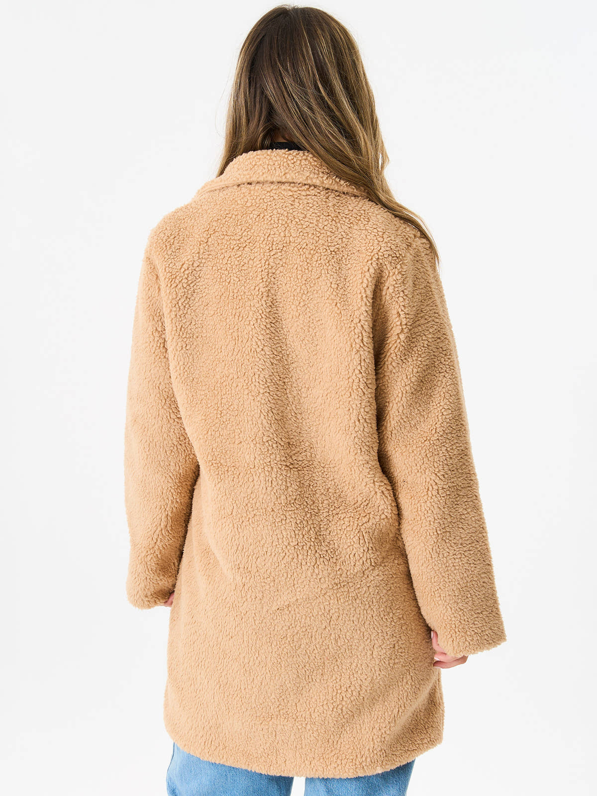 Camel Faux Fur Longline Teddy Overcoat – View 4 | Gini London
