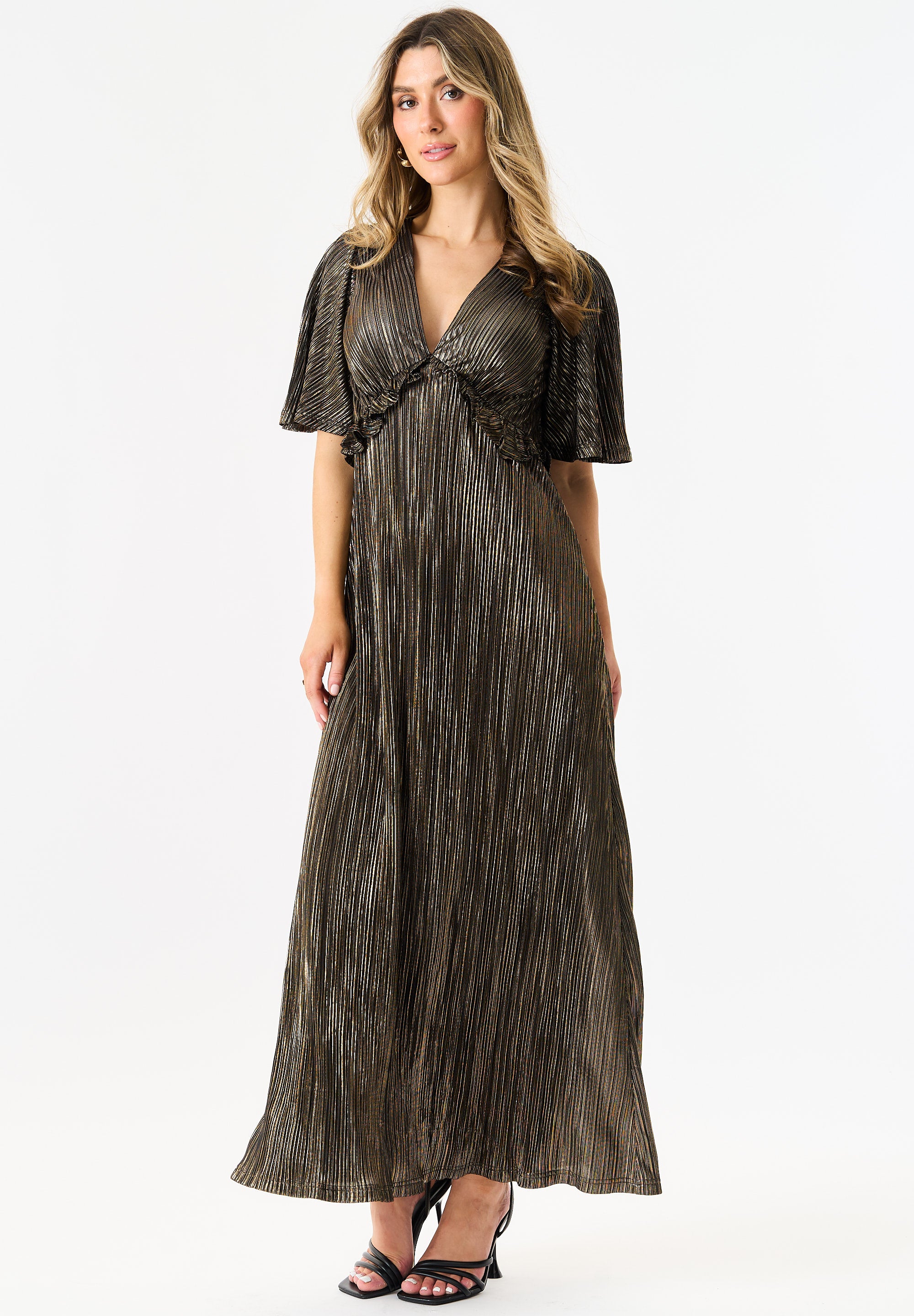 Metallic Plisse Maxi Dress