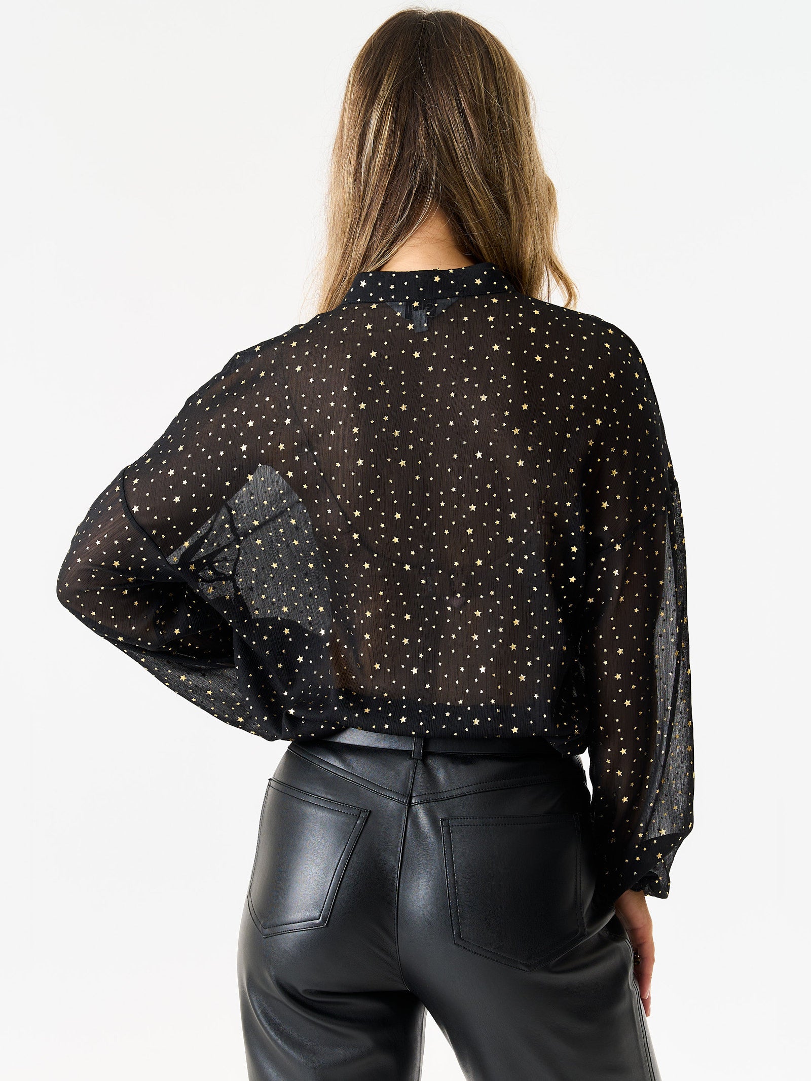 Black Star Print Button Through Blouse