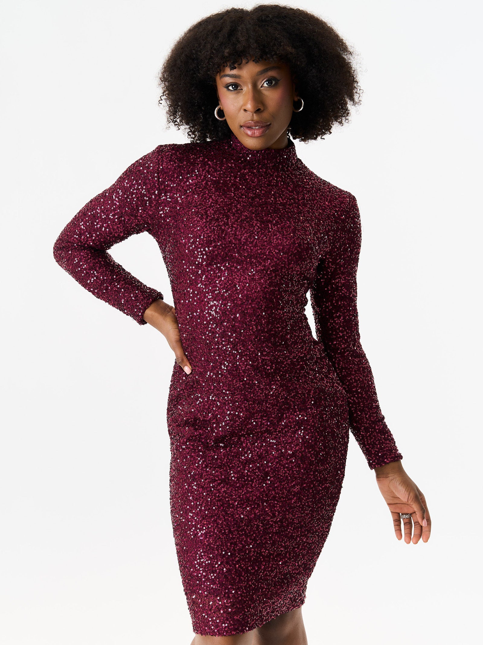 Plum Sequin High Neck Bodycon Dress