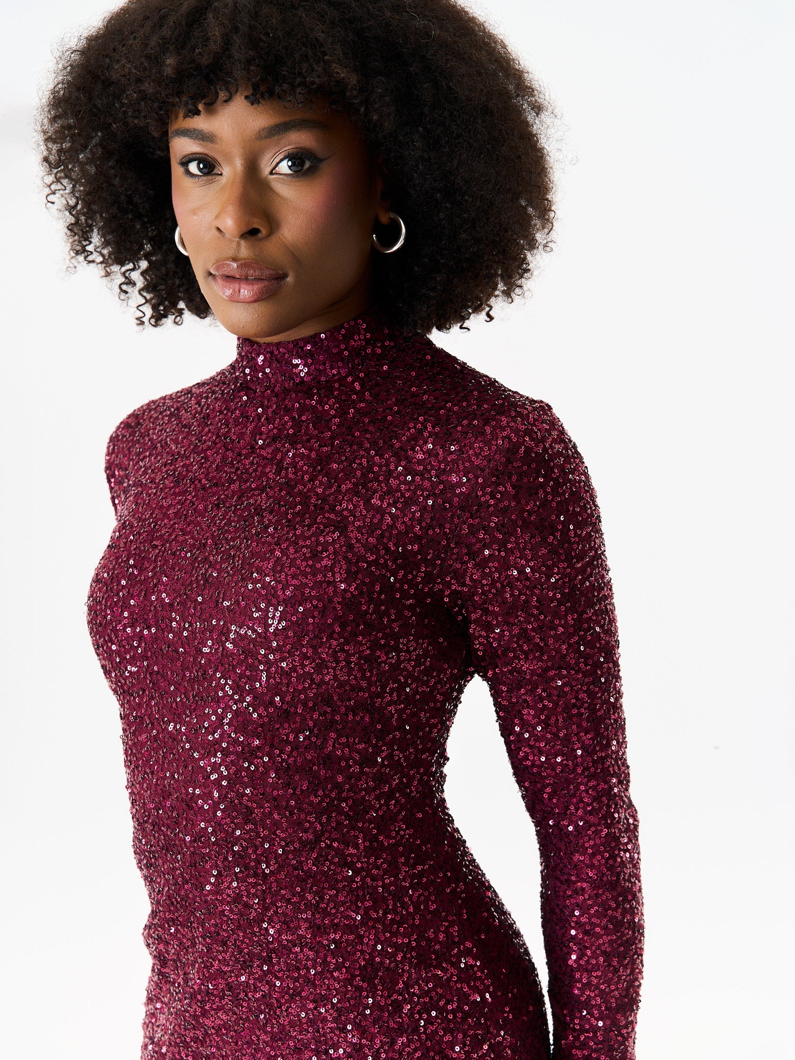 Plum Sequin High Neck Bodycon Dress