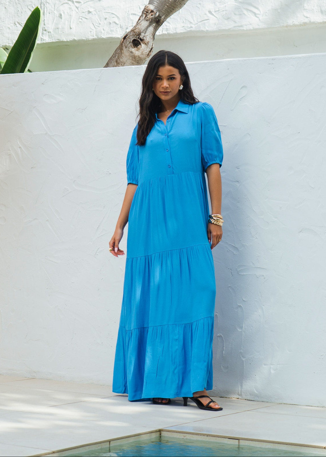 Button Through Skater Maxi Dress