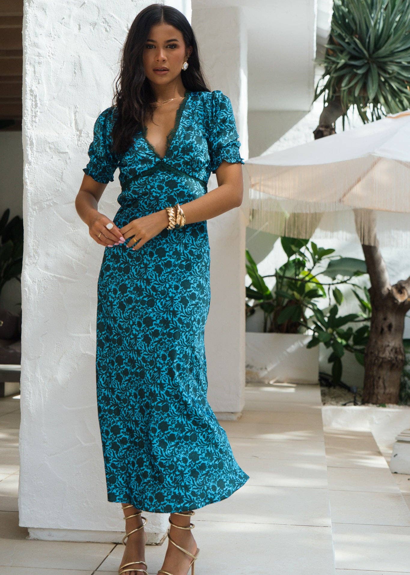 green floral lace dress Amitie Floral Lace Mini Dress Green main image 1