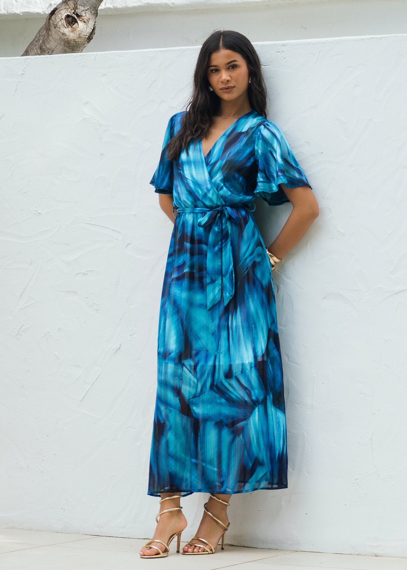 Tie Dye Print Wrap Midi Dress