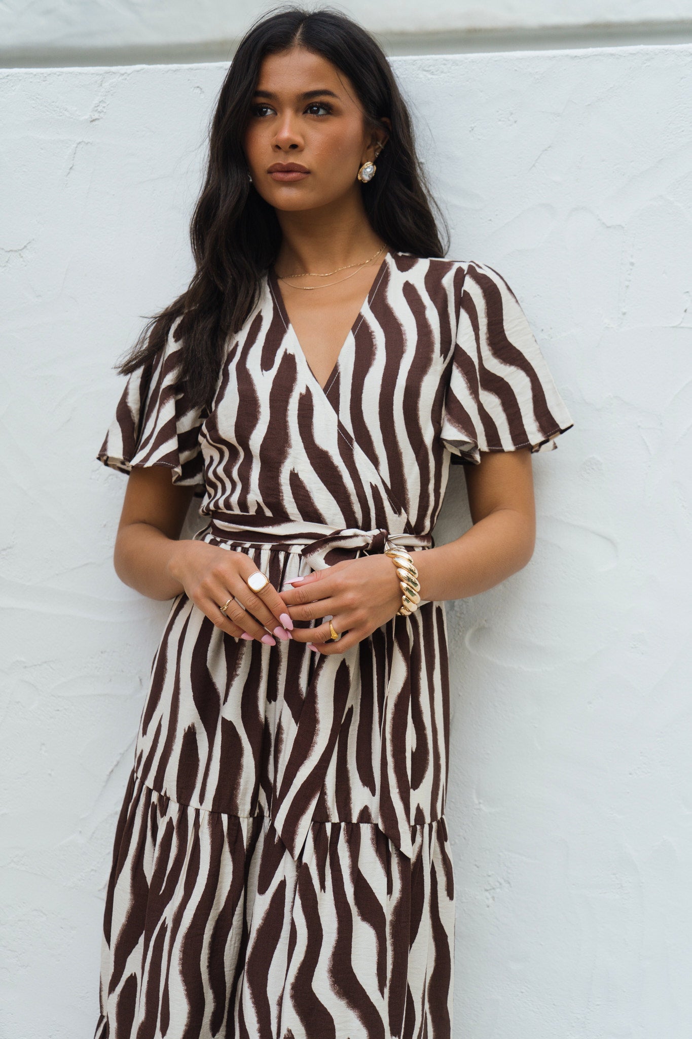Chocolate Zebra Print Wrap Midi Dress – Gini London