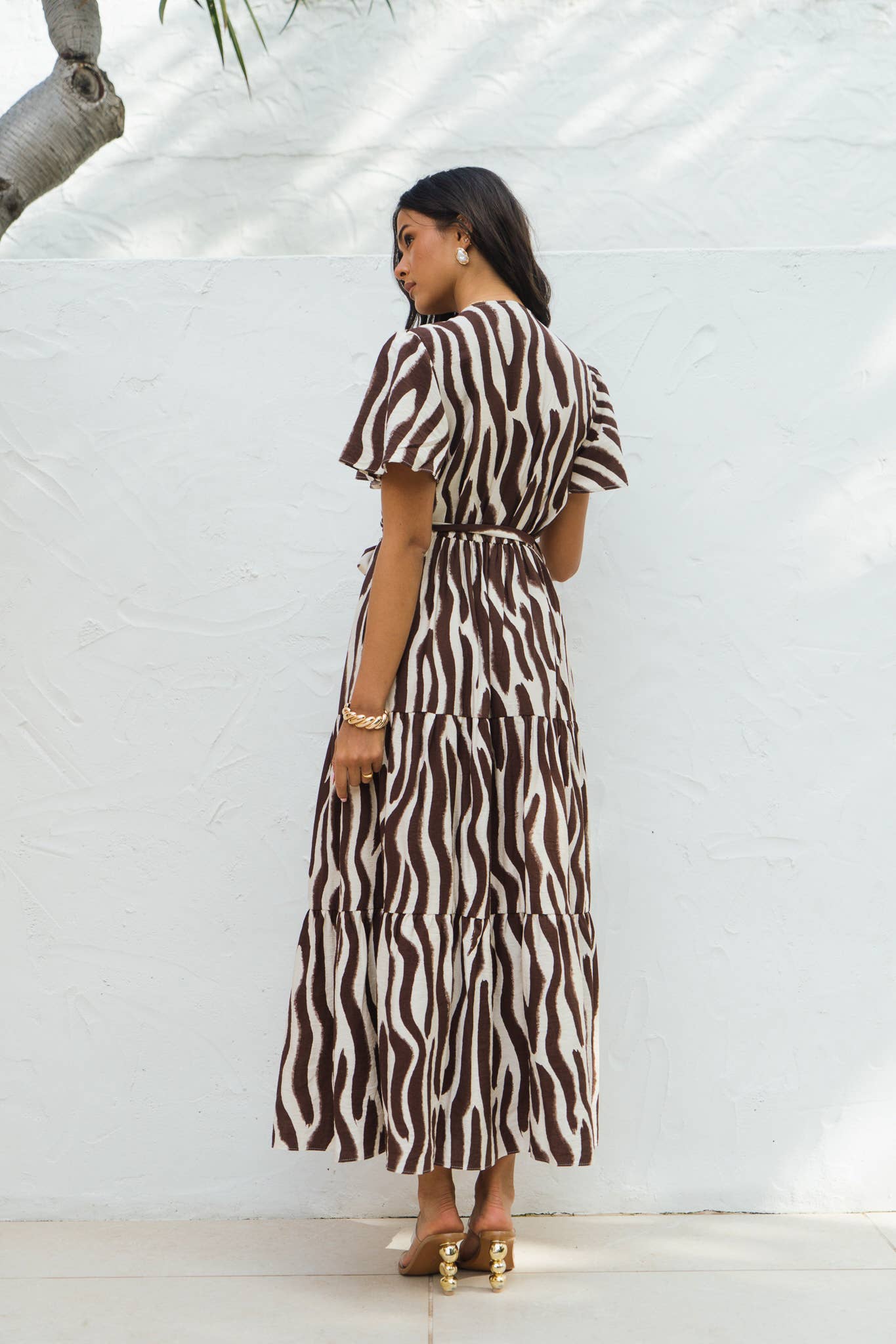 Chocolate Zebra Print Wrap Midi Dress