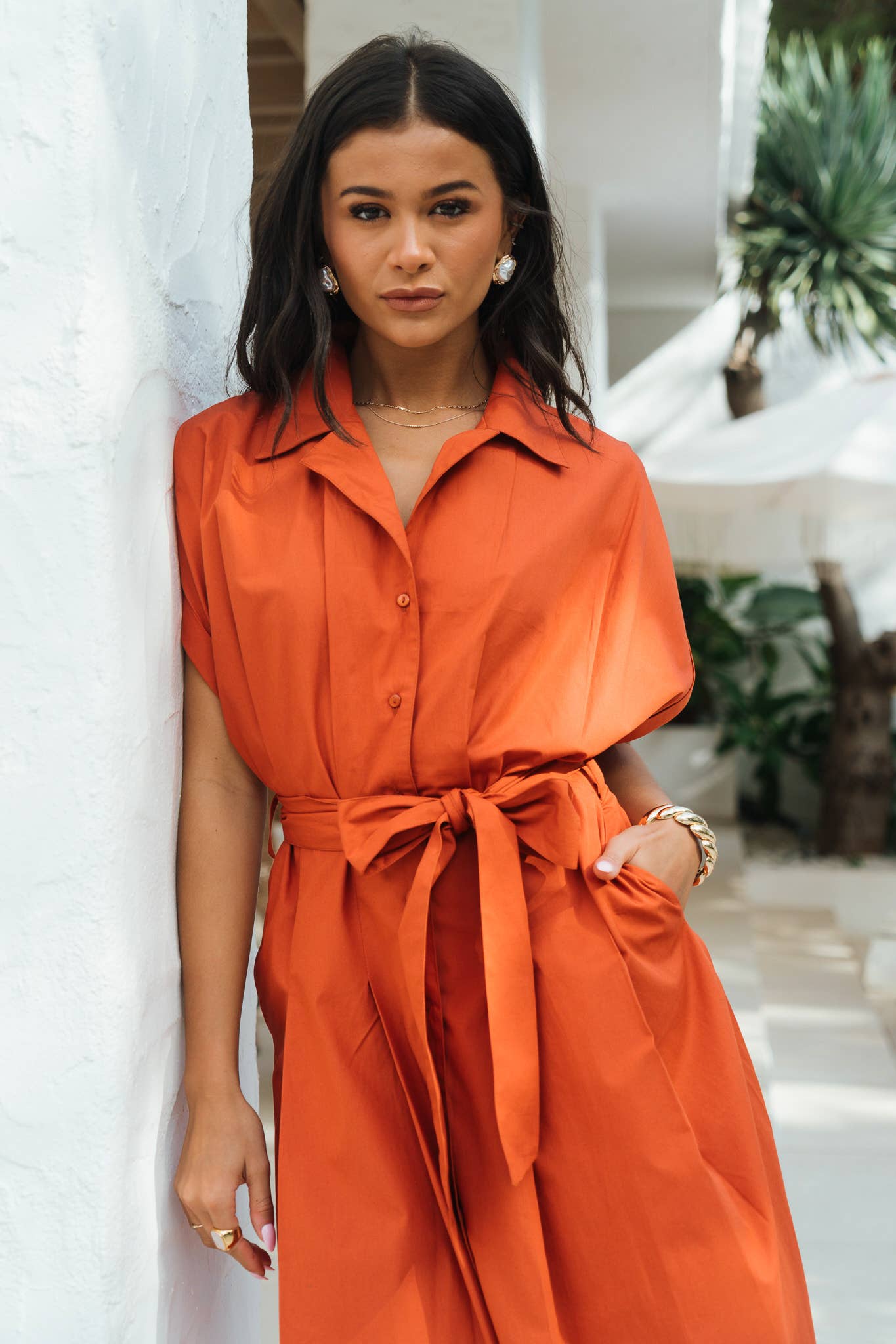 Rust Cotton Button Through Belted Shirt Dress – Gini London Rust Cotton Button Through Belted Shirt Dress – Gini London