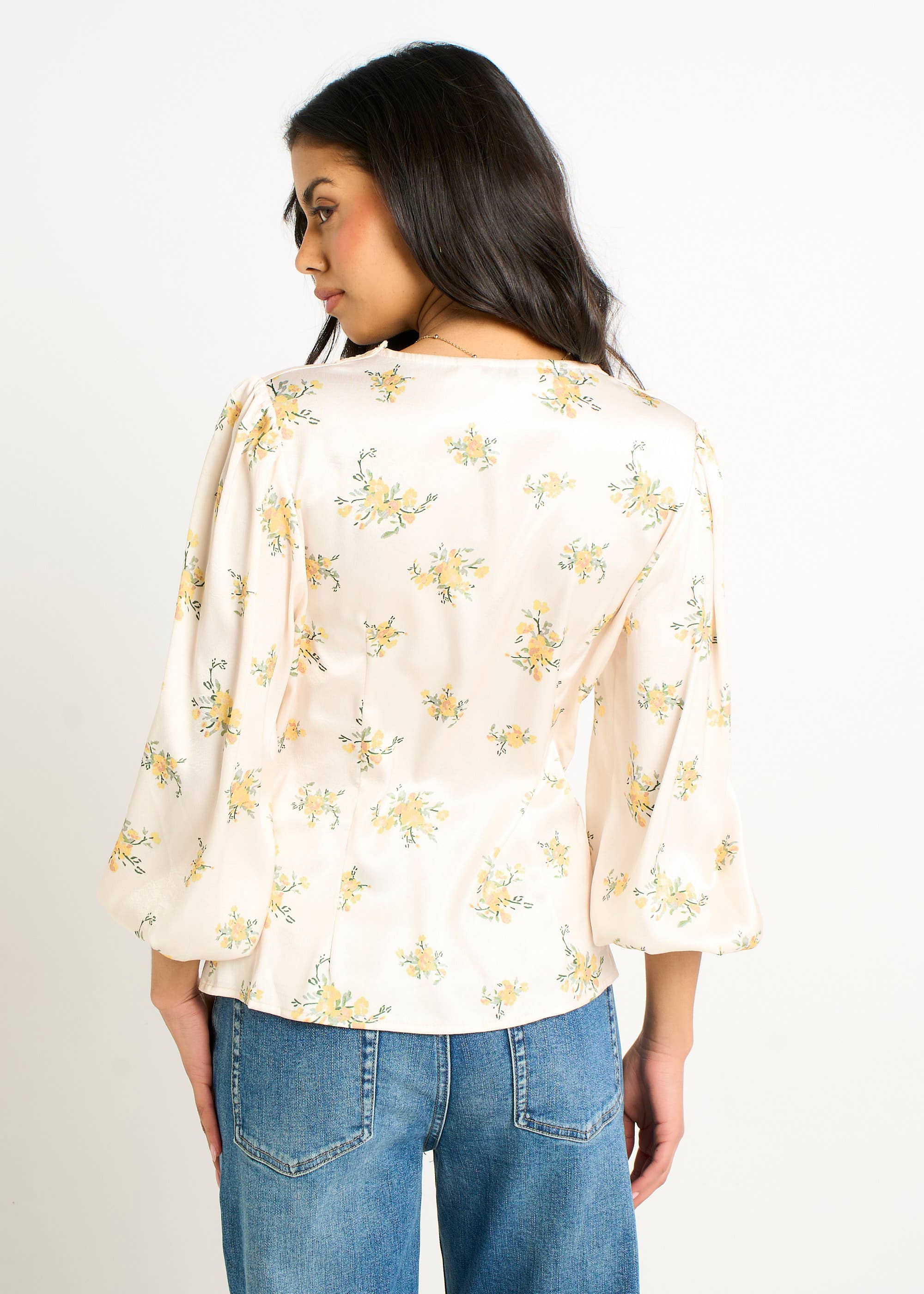 Cream Lace Trim Satin Button Through Blouse