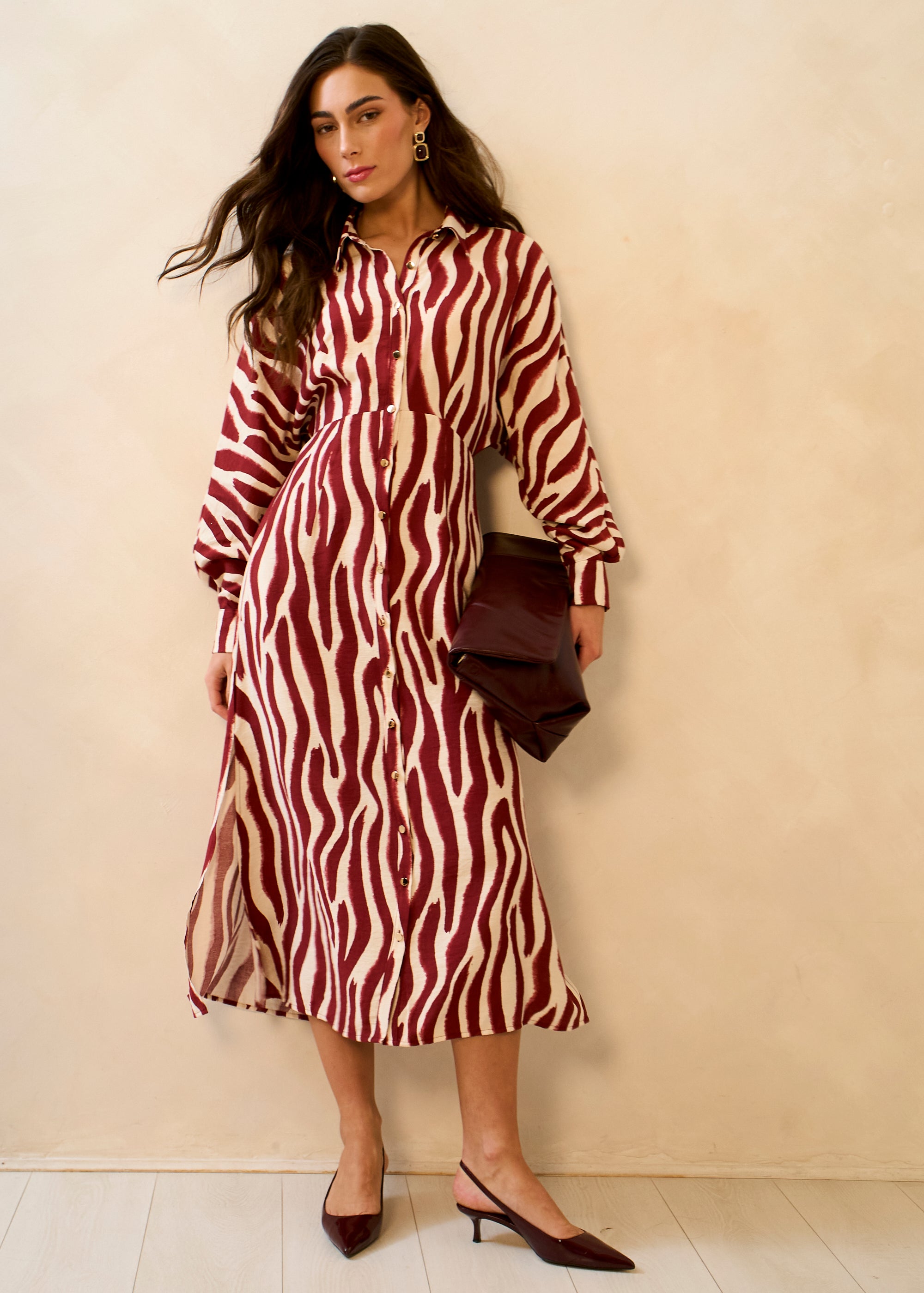 Zebra Print Batwing Sleeve Shirt Dress