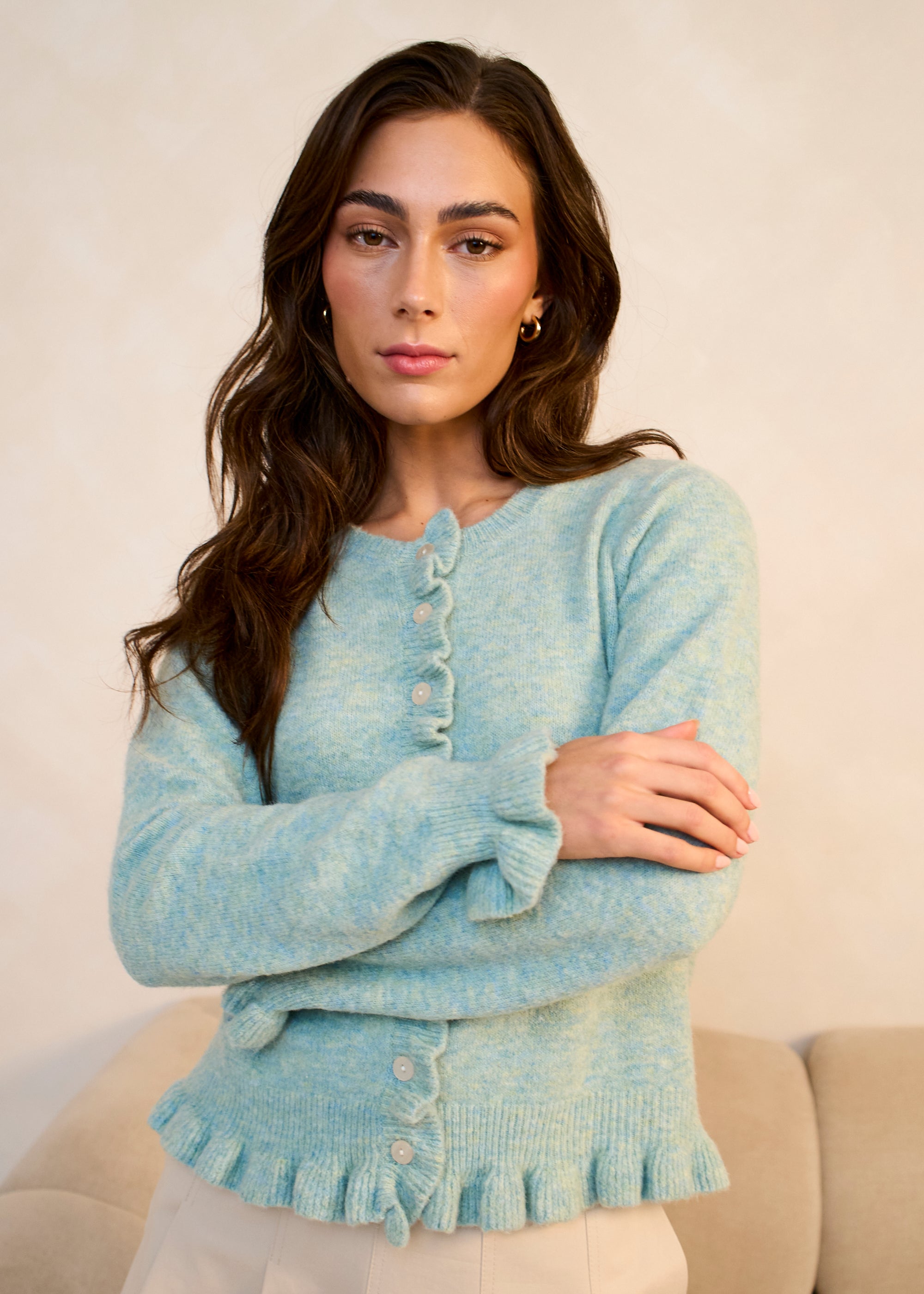 Long Sleeve Ruffle Front Cardigan