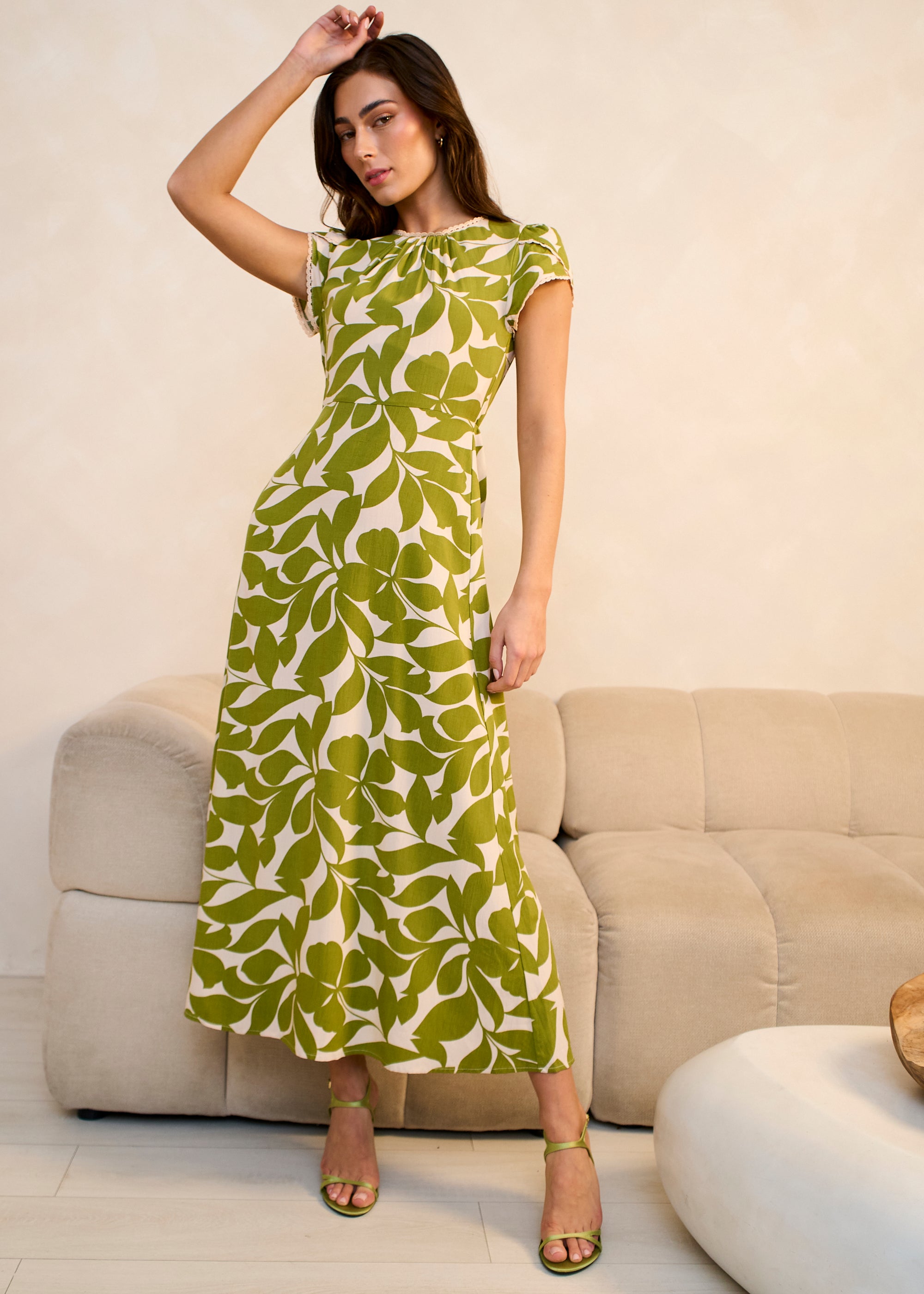 Petal Cuff Elasticated Waist Maxi Dress