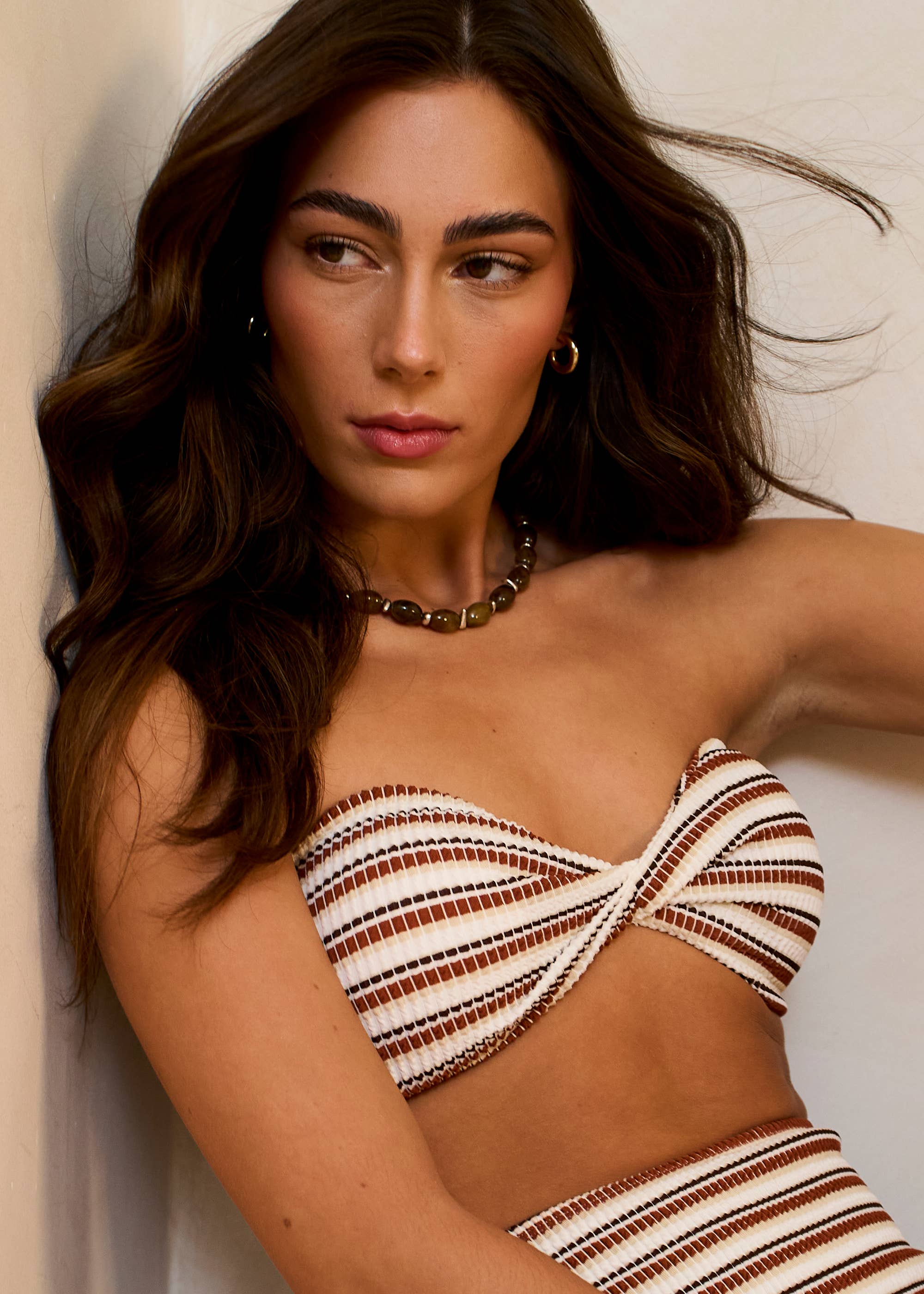 Brown Textured Twist front Halter Bikini Top