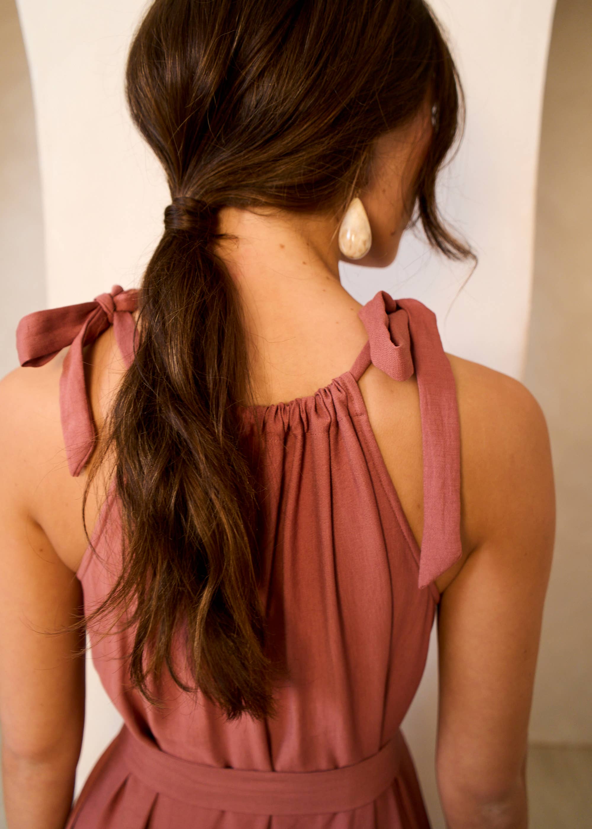 Rust Tie Shoulder Trapeze Maxi Dress