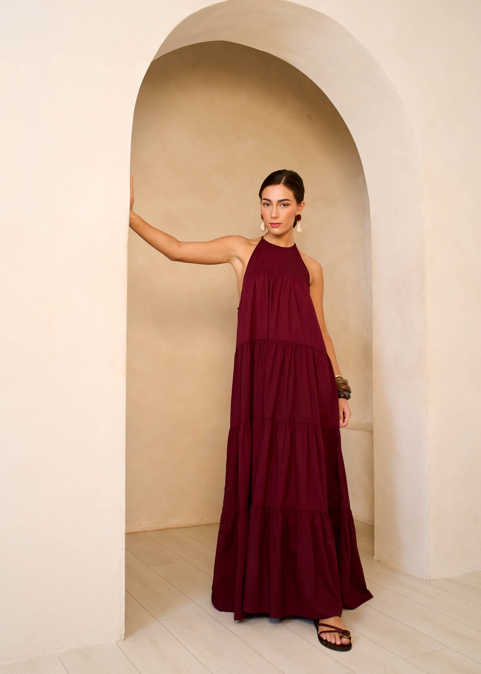 Mulberry Tiered Halter Maxi Trapeze Dress Gini London Mulberry Tiered Halter Maxi Trapeze Dress Gini London