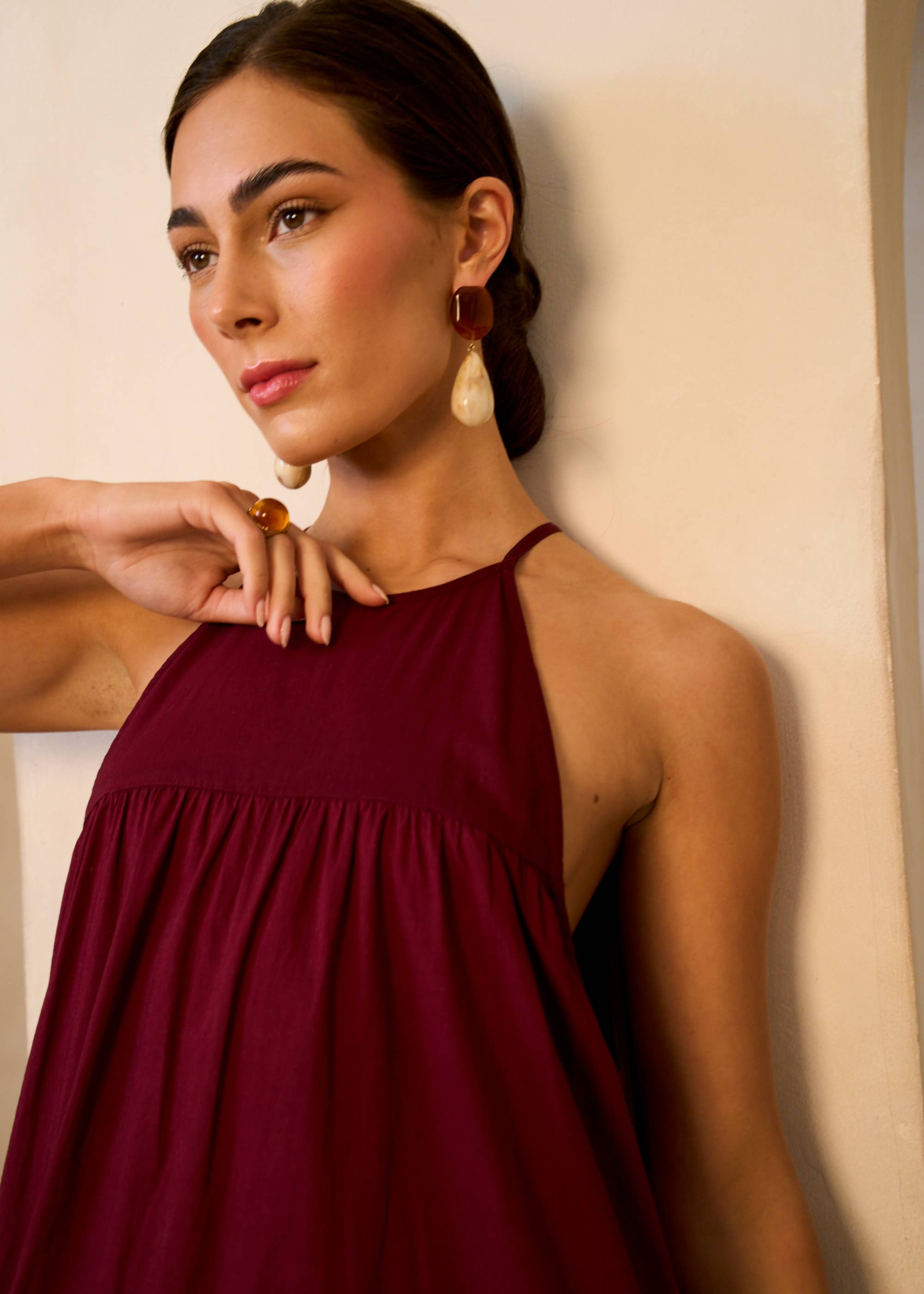 Mulberry Tiered Halter Maxi Trapeze Dress