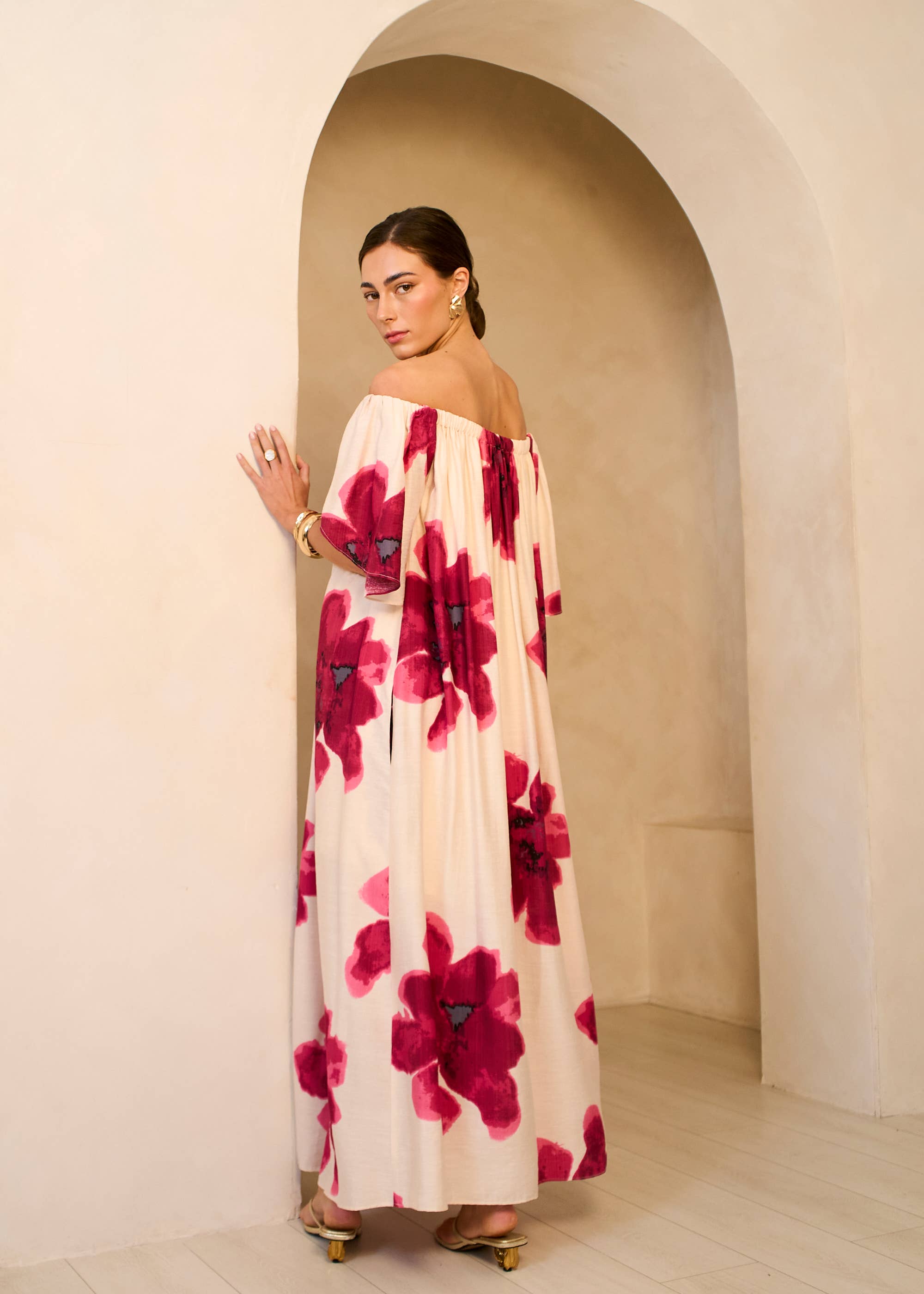 Pink Bardot Trapeze Maxi Dress