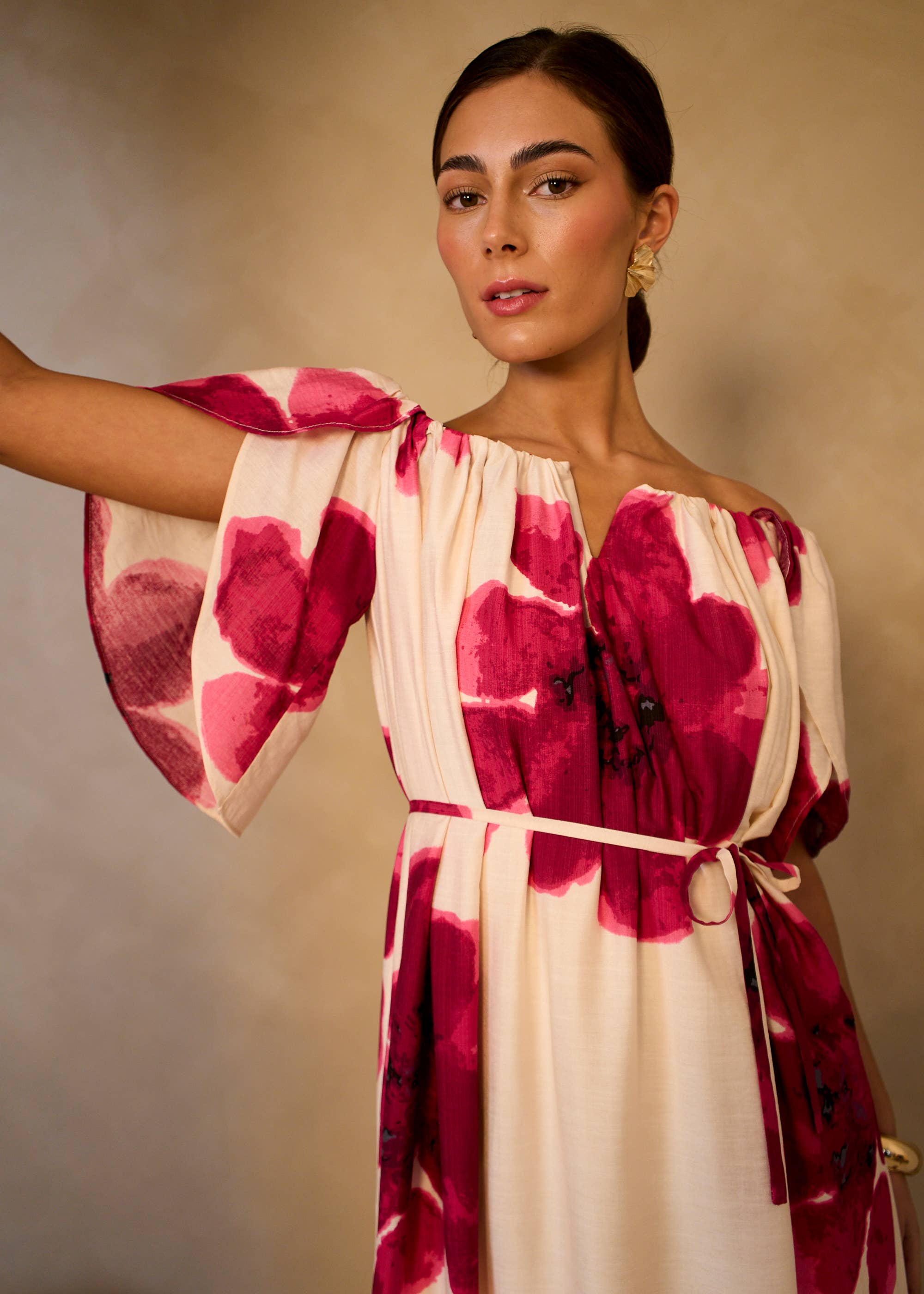 Pink Bardot Trapeze Maxi Dress