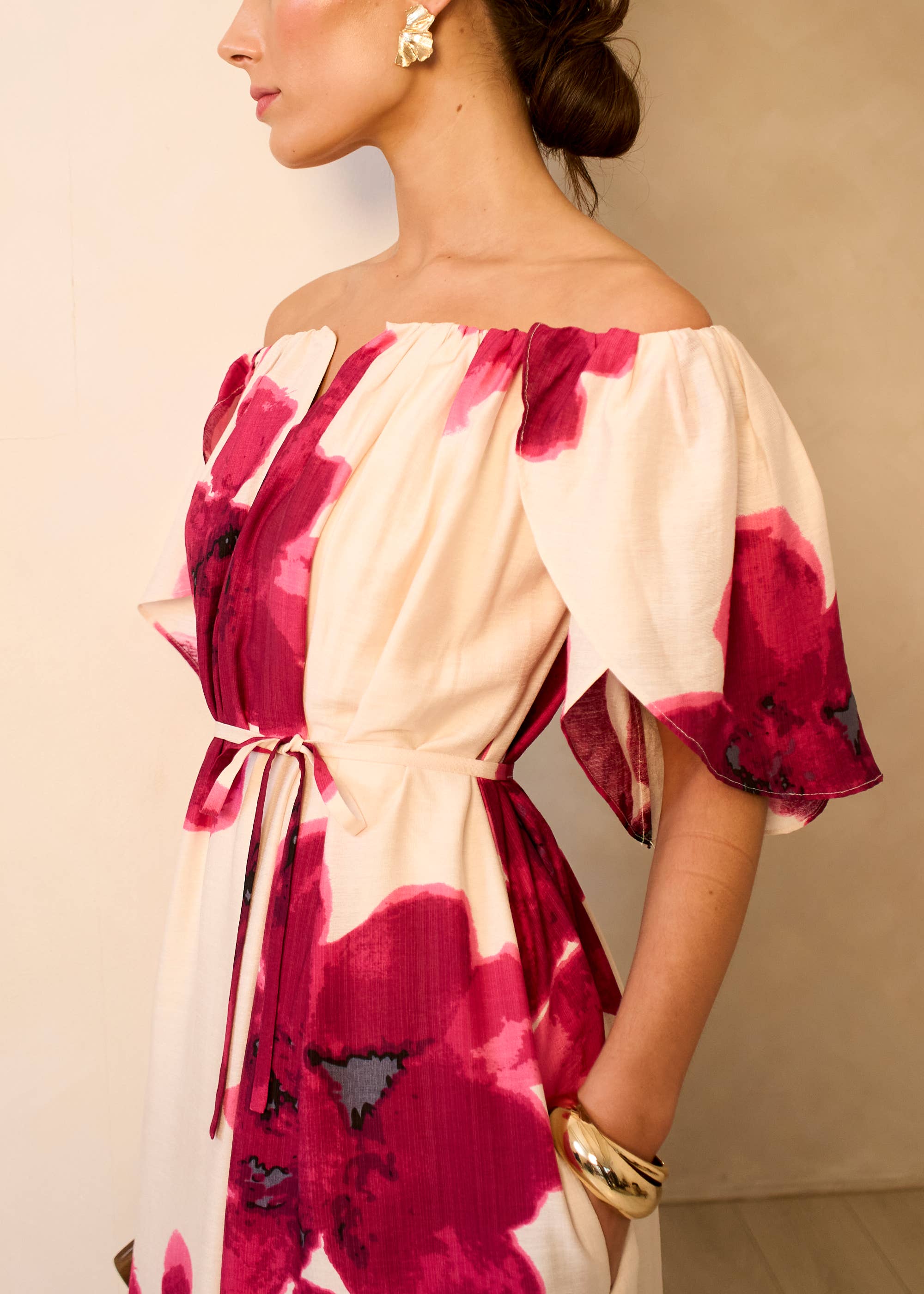 Pink Bardot Trapeze Maxi Dress