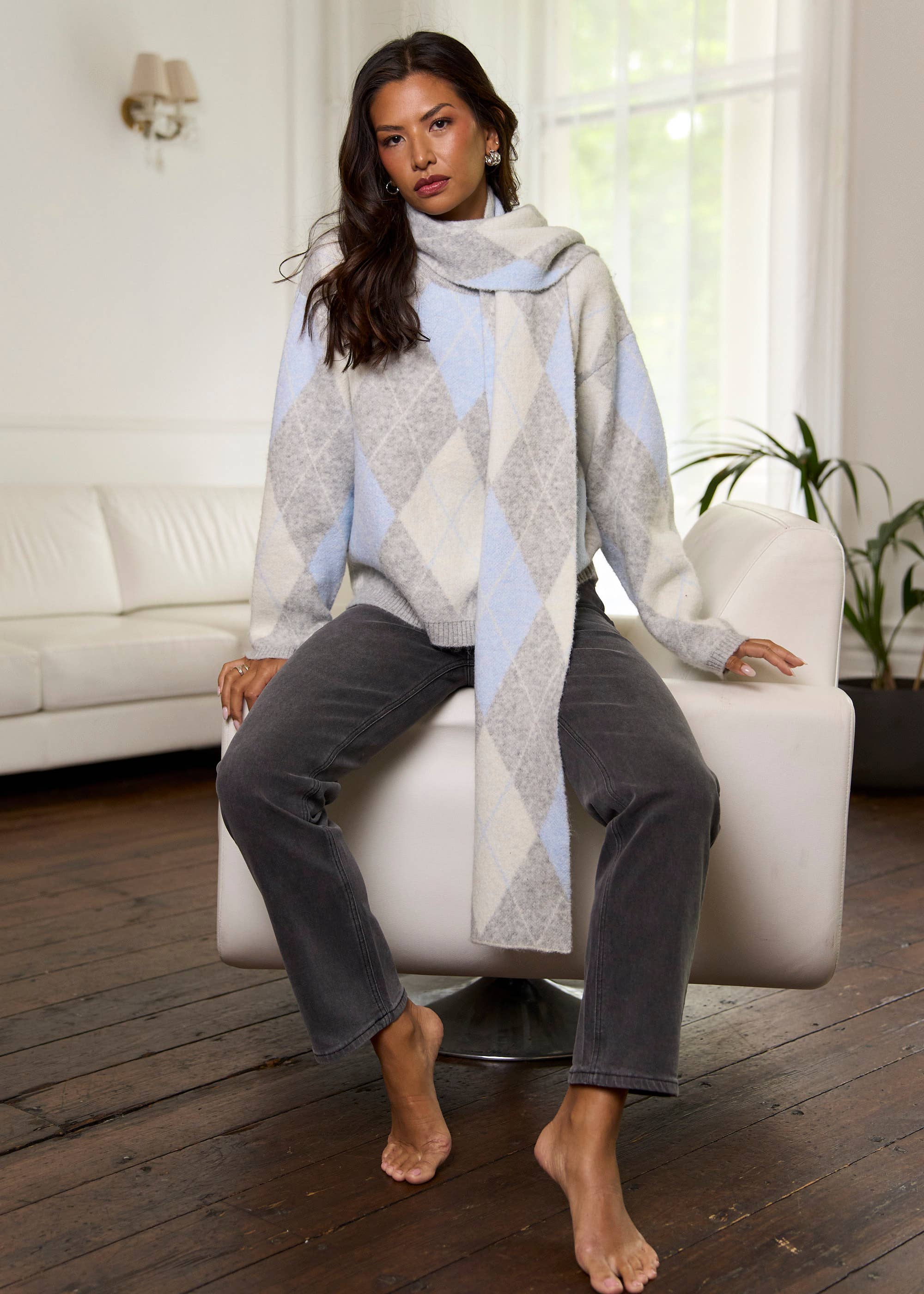 Multi Argyle Soft Knit Scarf Jumper