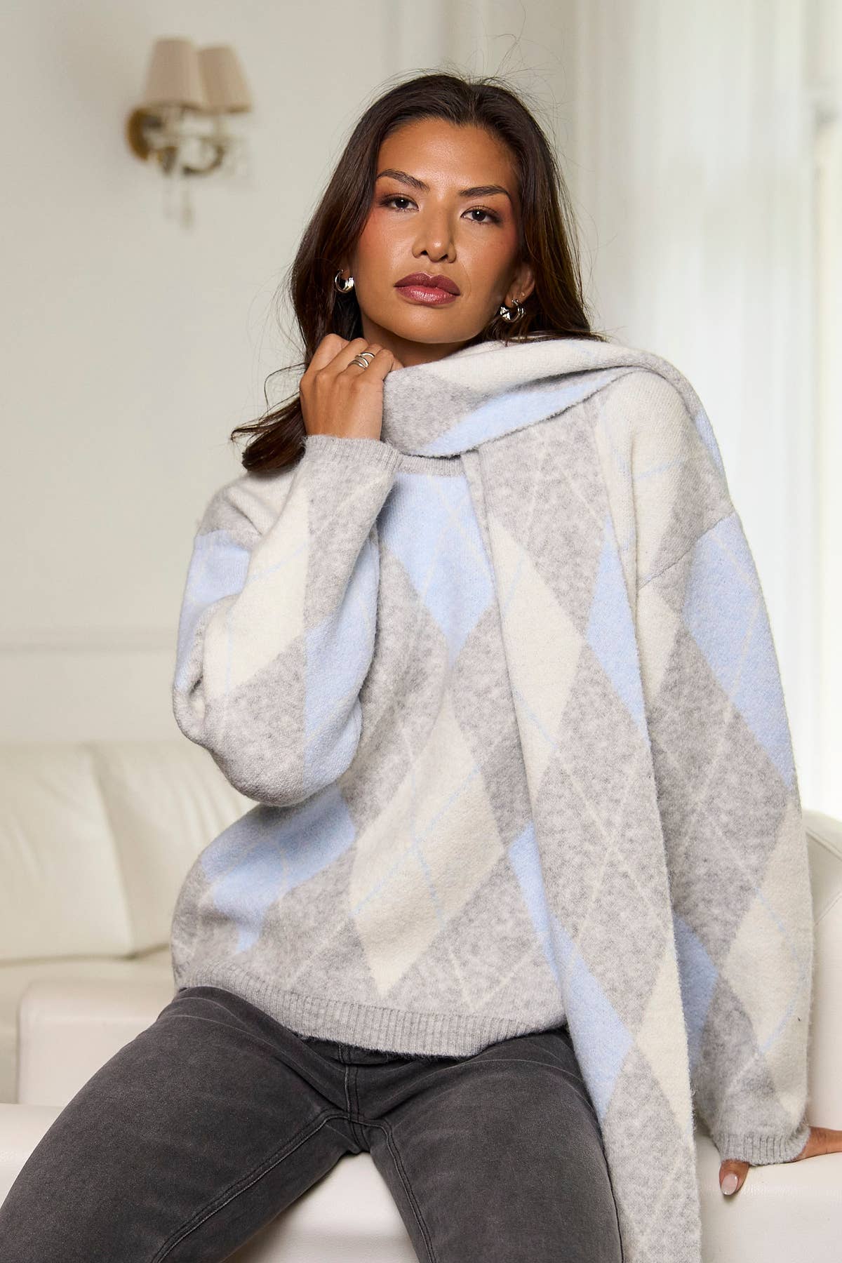Multi Argyle Soft Knit Scarf Jumper
