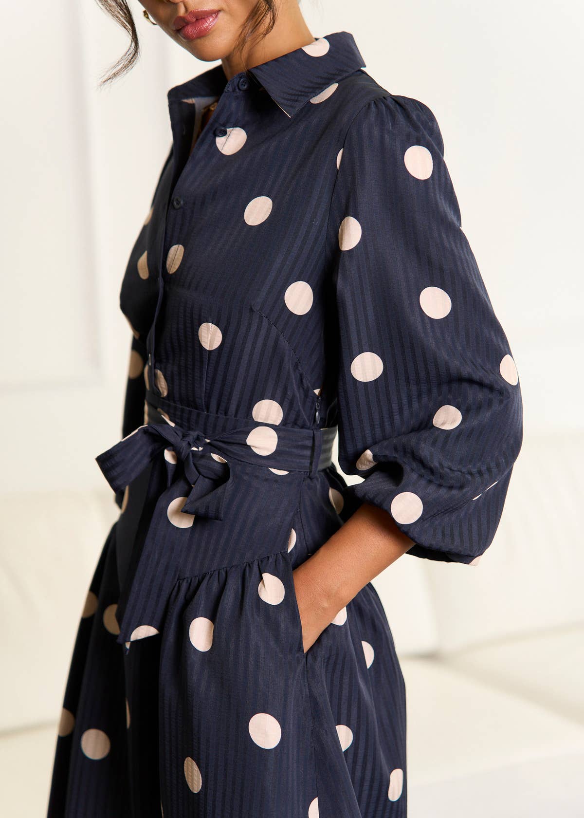 Navy Spot Jacquard Fit And Flare Dress