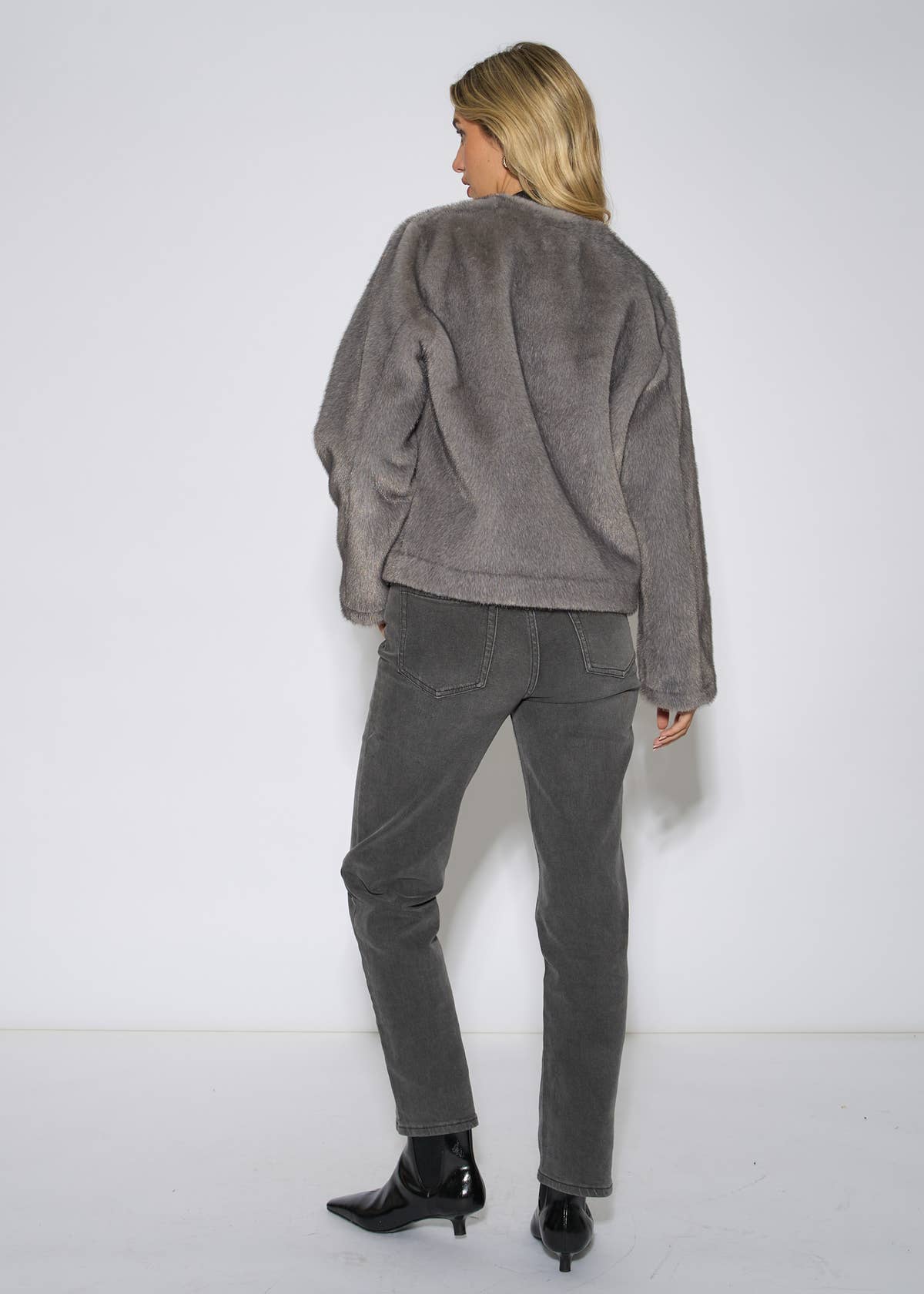 Mid Grey Short Faux Fur Jacket