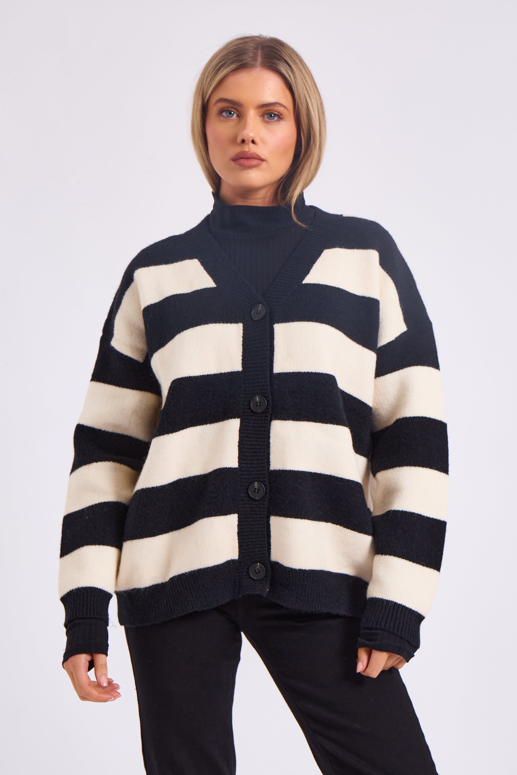 Stripe Oversized Button Through Cardigan