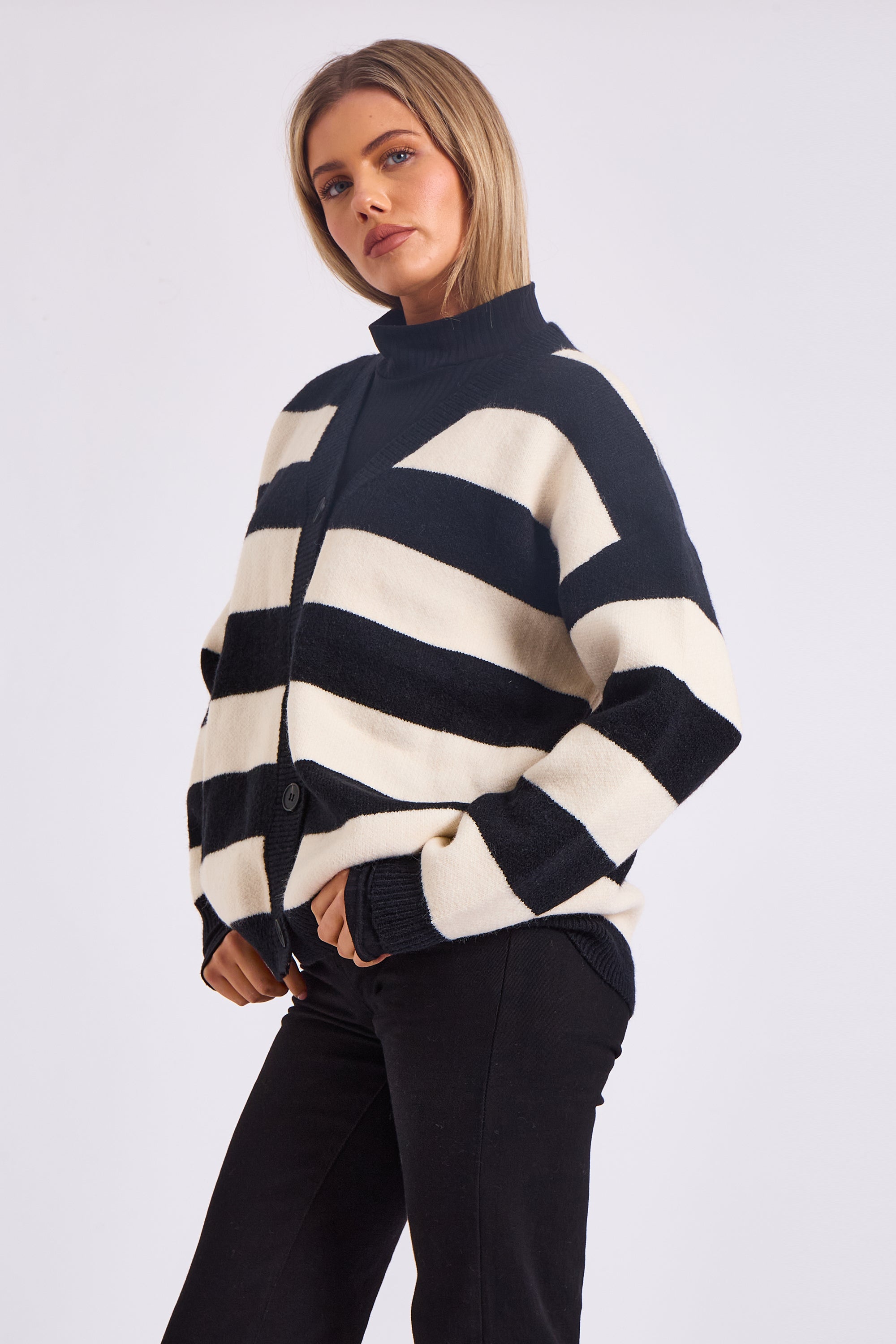 Stripe Oversized Button Through Cardigan