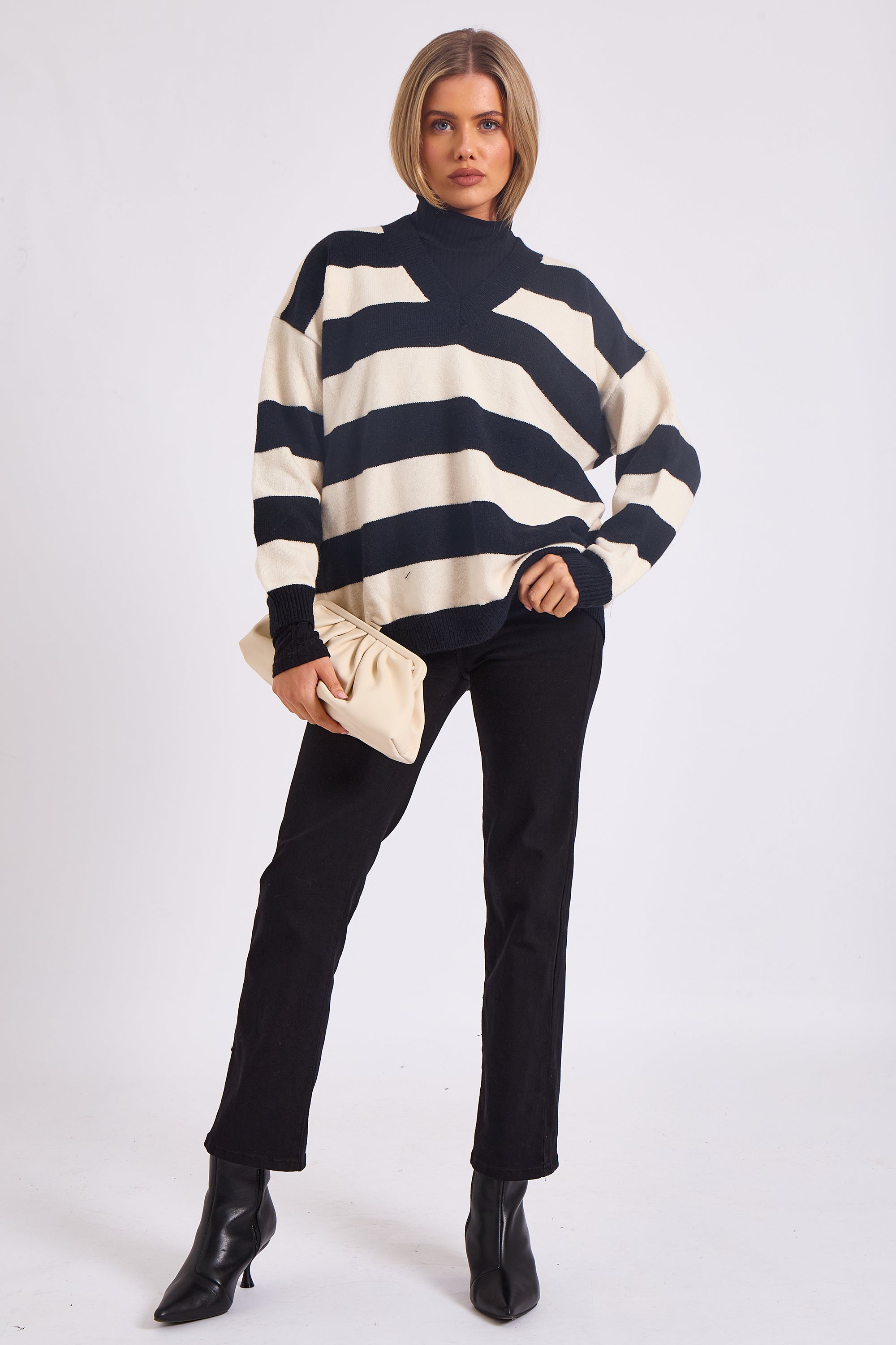 White Wide Stripe Oversized Jumper