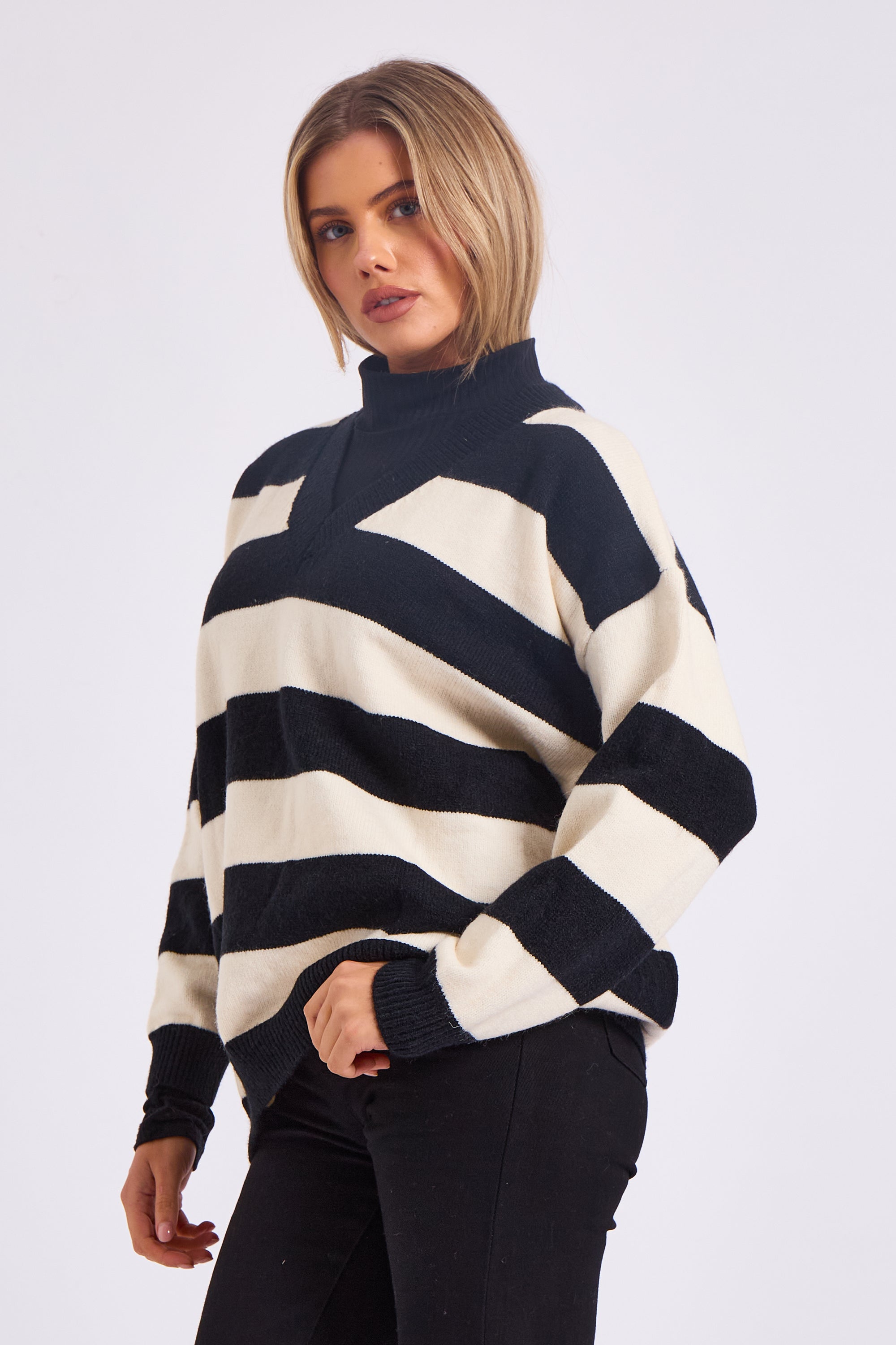 White Wide Stripe Oversized Jumper