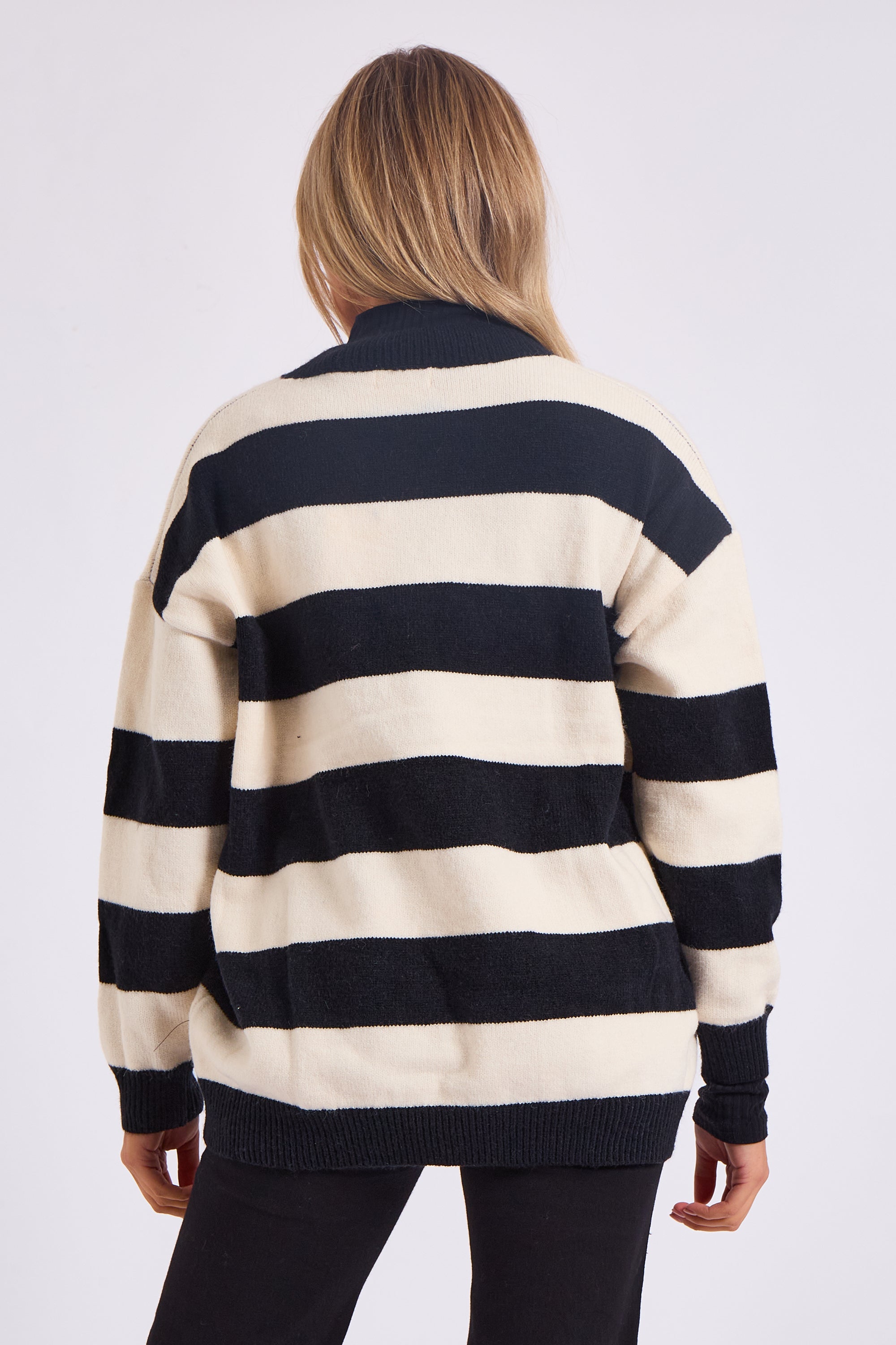 White Wide Stripe Oversized Jumper