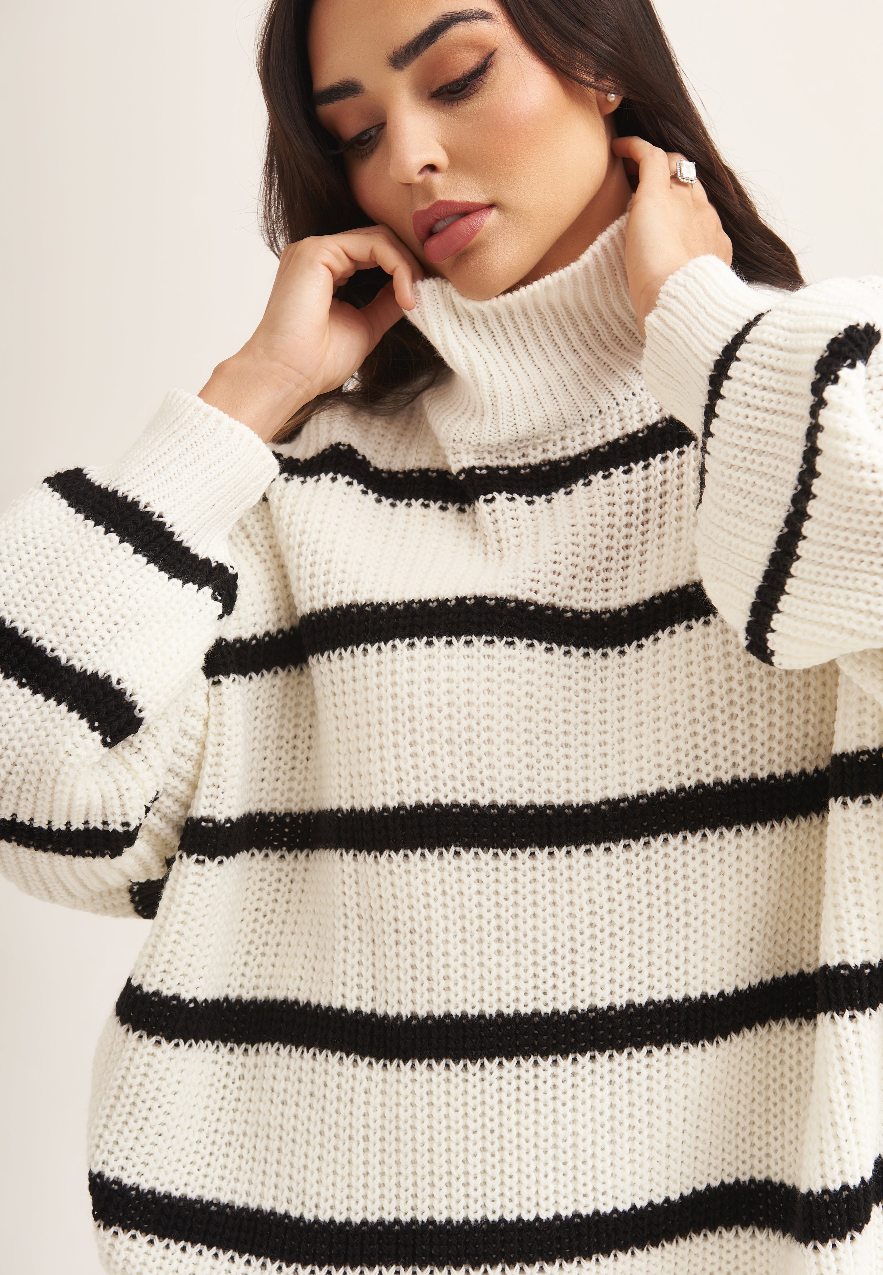 Cream Chunky Knit High Neck Jumper