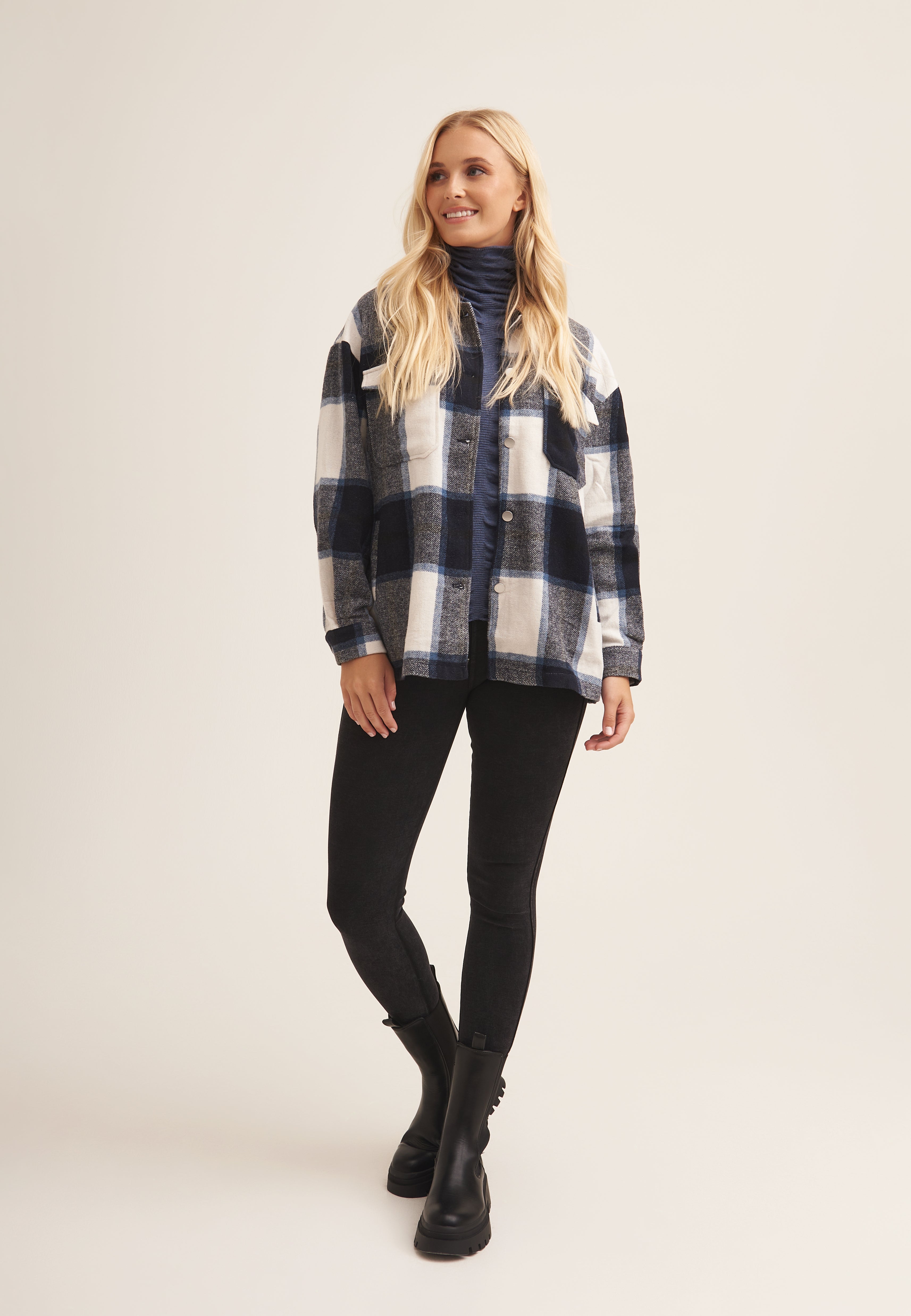 Check Oversized Pocket Detail Shacket