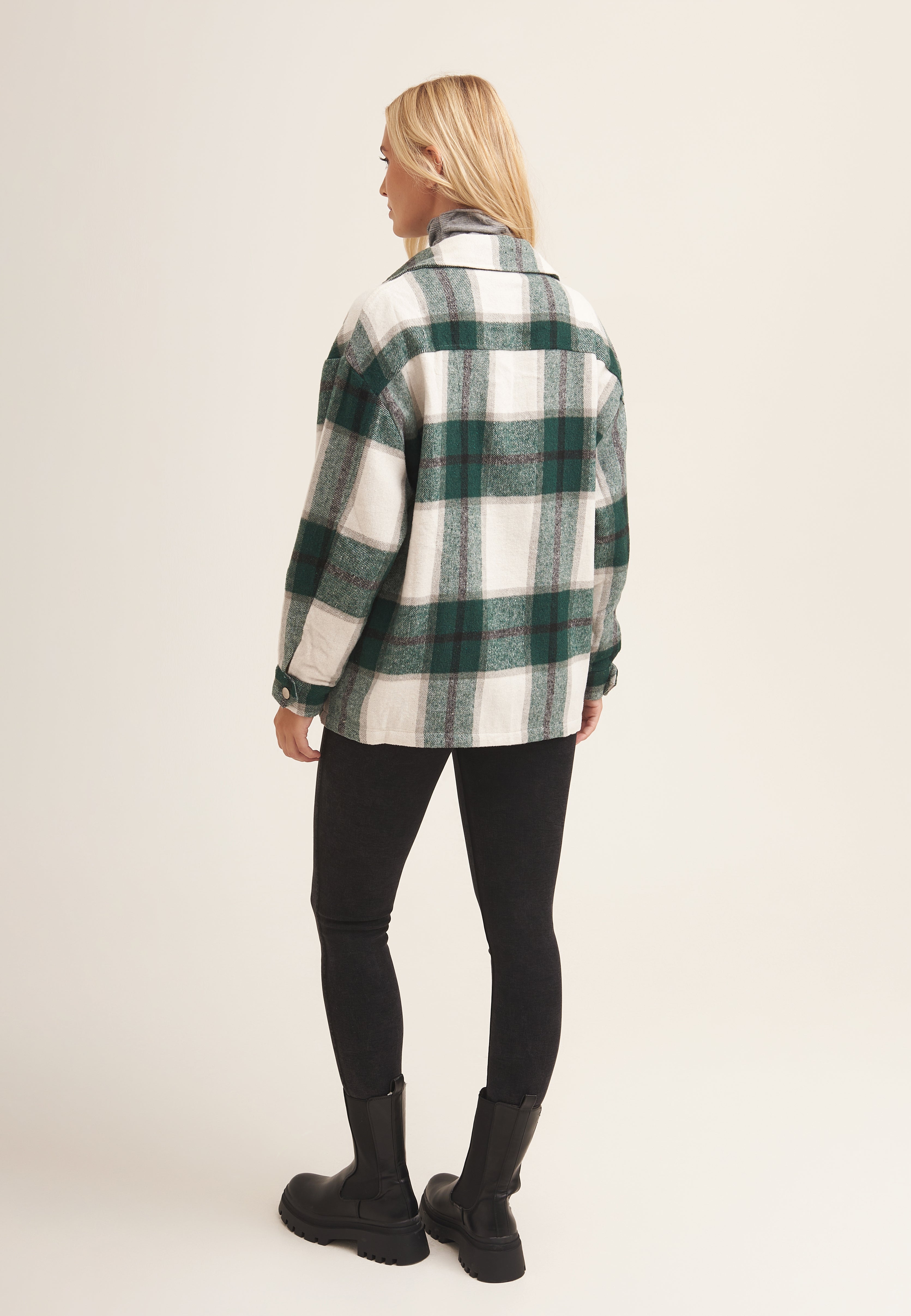 Green Check Oversized Pocket Detail Shacket