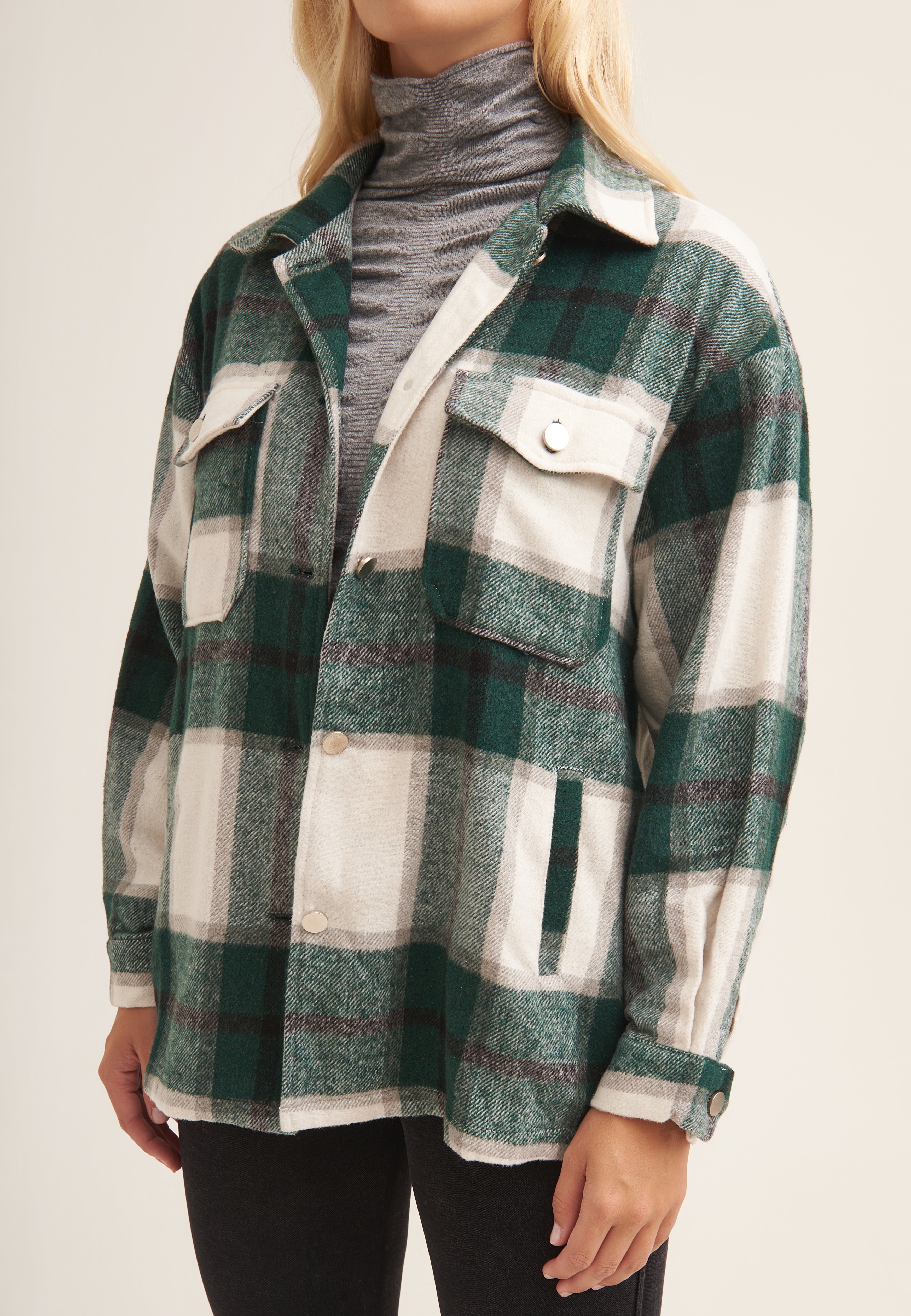 Green Check Oversized Pocket Detail Shacket