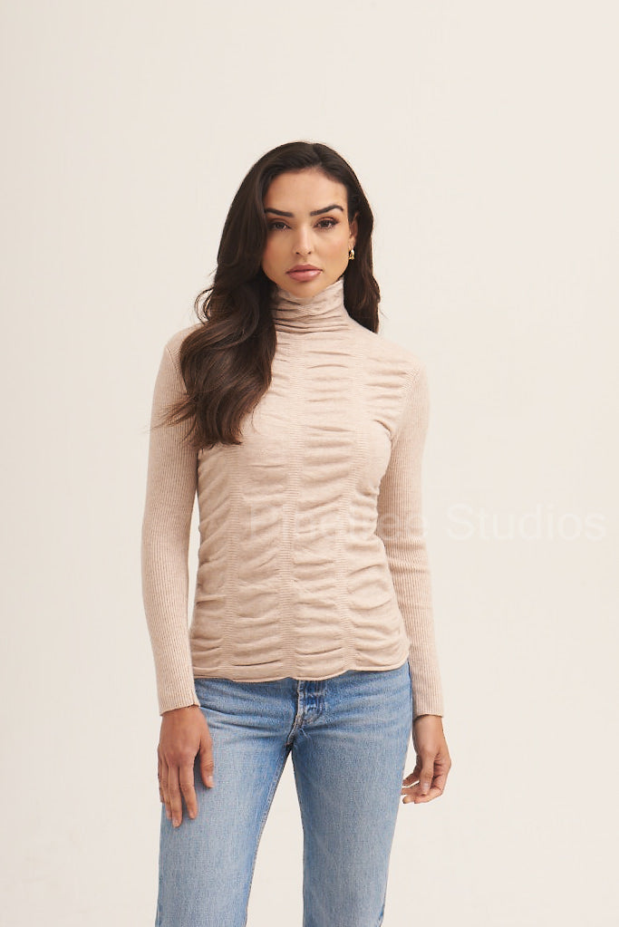 Pink Fine Knit Textured High Neck Top