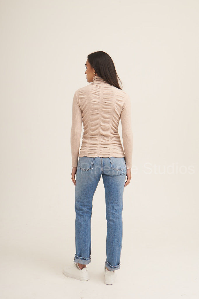 Pink Fine Knit Textured High Neck Top