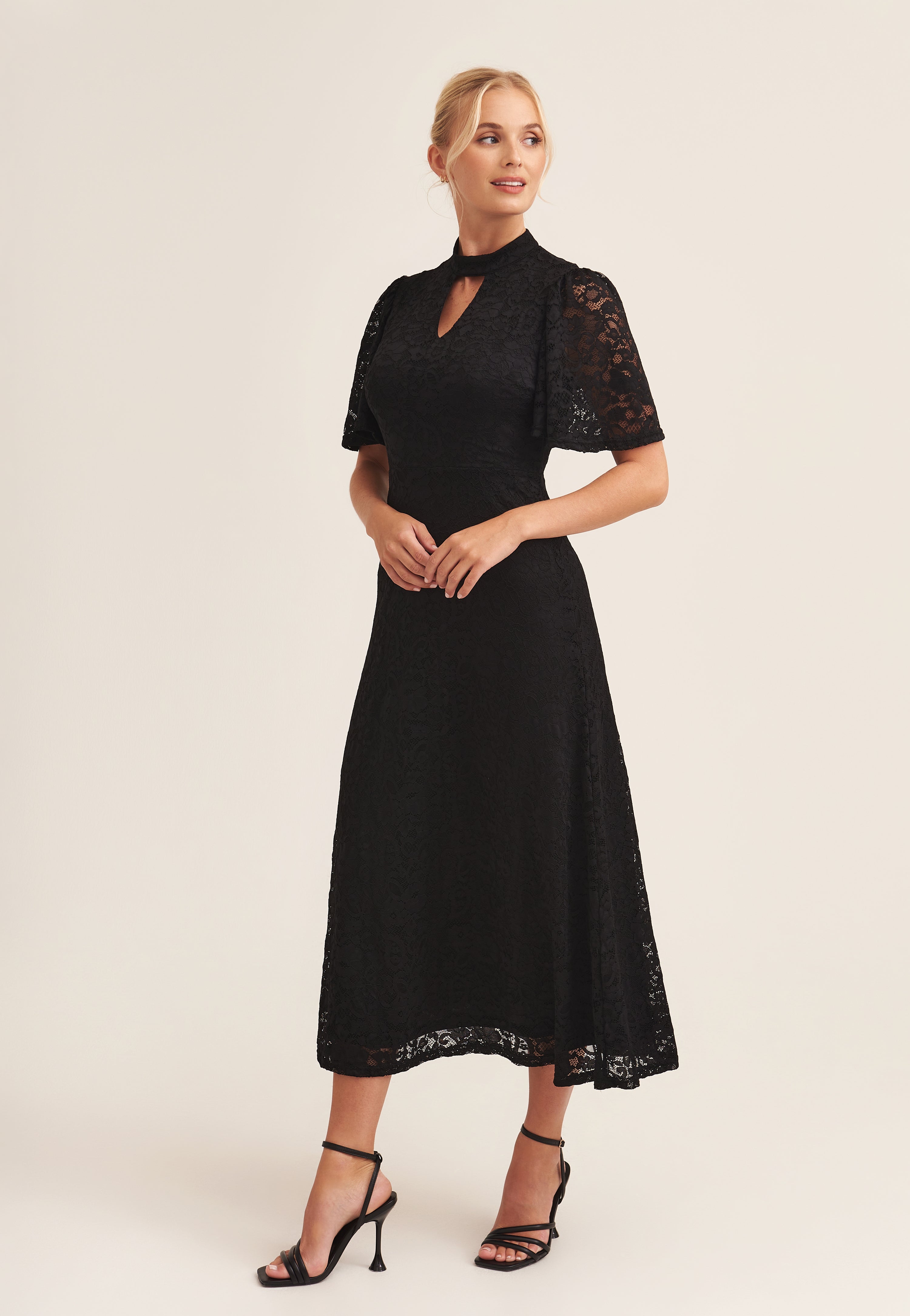 Black Angel Sleeve Midaxi Dress