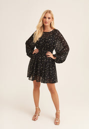 Black Star Print Long Sleeve Mini Dress