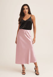 Champagne Satin Bias Cut Midi Skirt